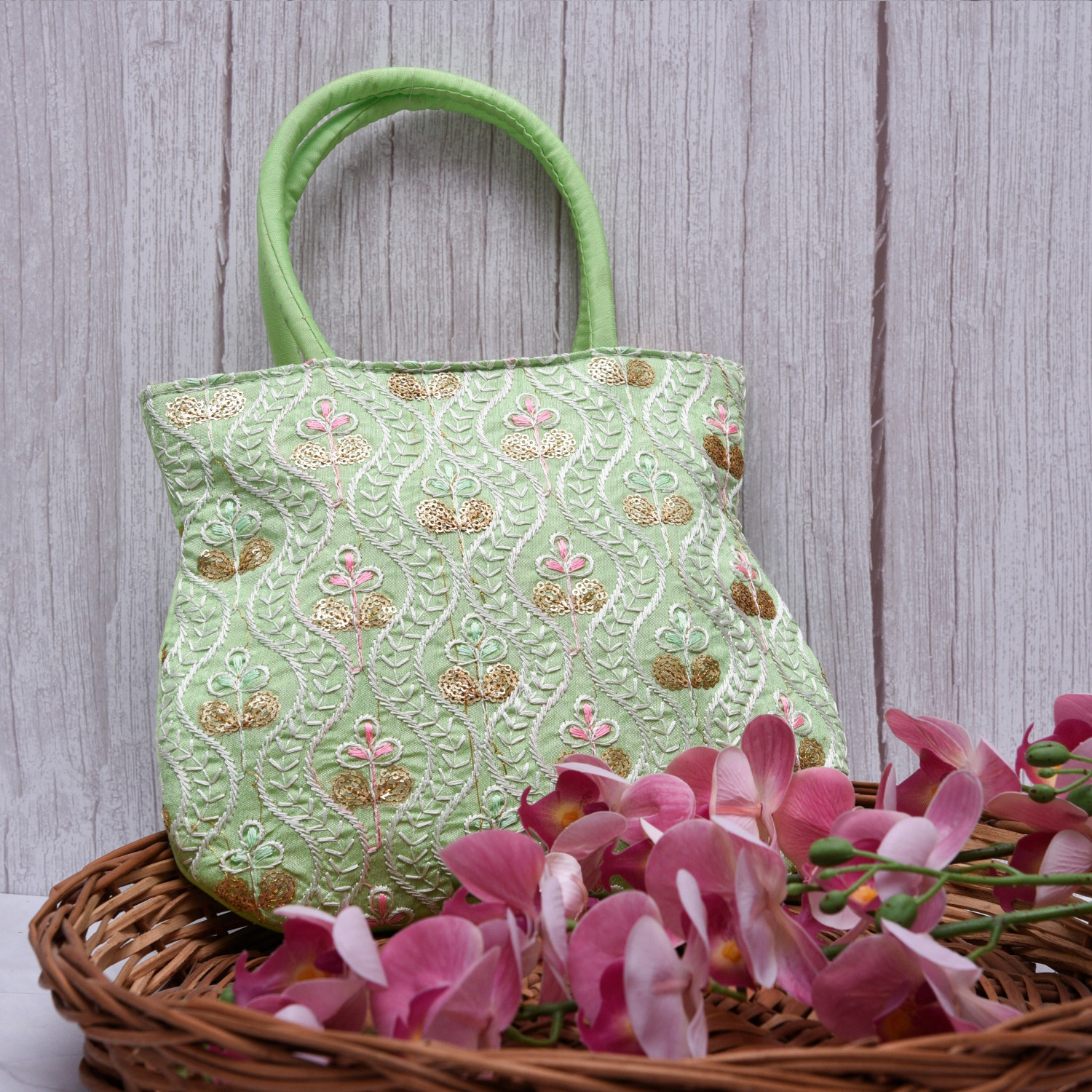 Kuber Industries Hand Bag | Traditional Hand Bag | Silk Wallet Hand Bag | Woman Tote Hand Bag | Ladies Purse Handbag | Gifts Hand Bag | Curved Shape Embroidery Hand Bag | Pack of 3 | Multi