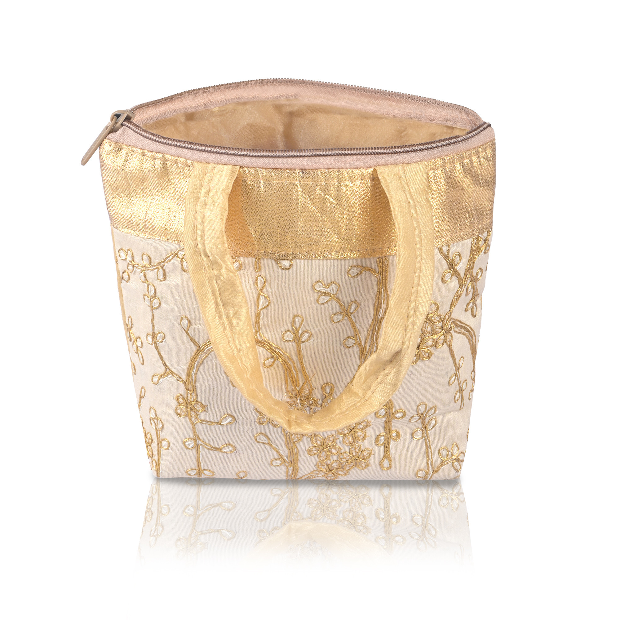 Kuber Industries Hand Bag for Women  Girls with Handle  Lightweight  Multi-Purpose Shopping Bag for Travel Party Events  Daily Use  Embroidery Design - Cream