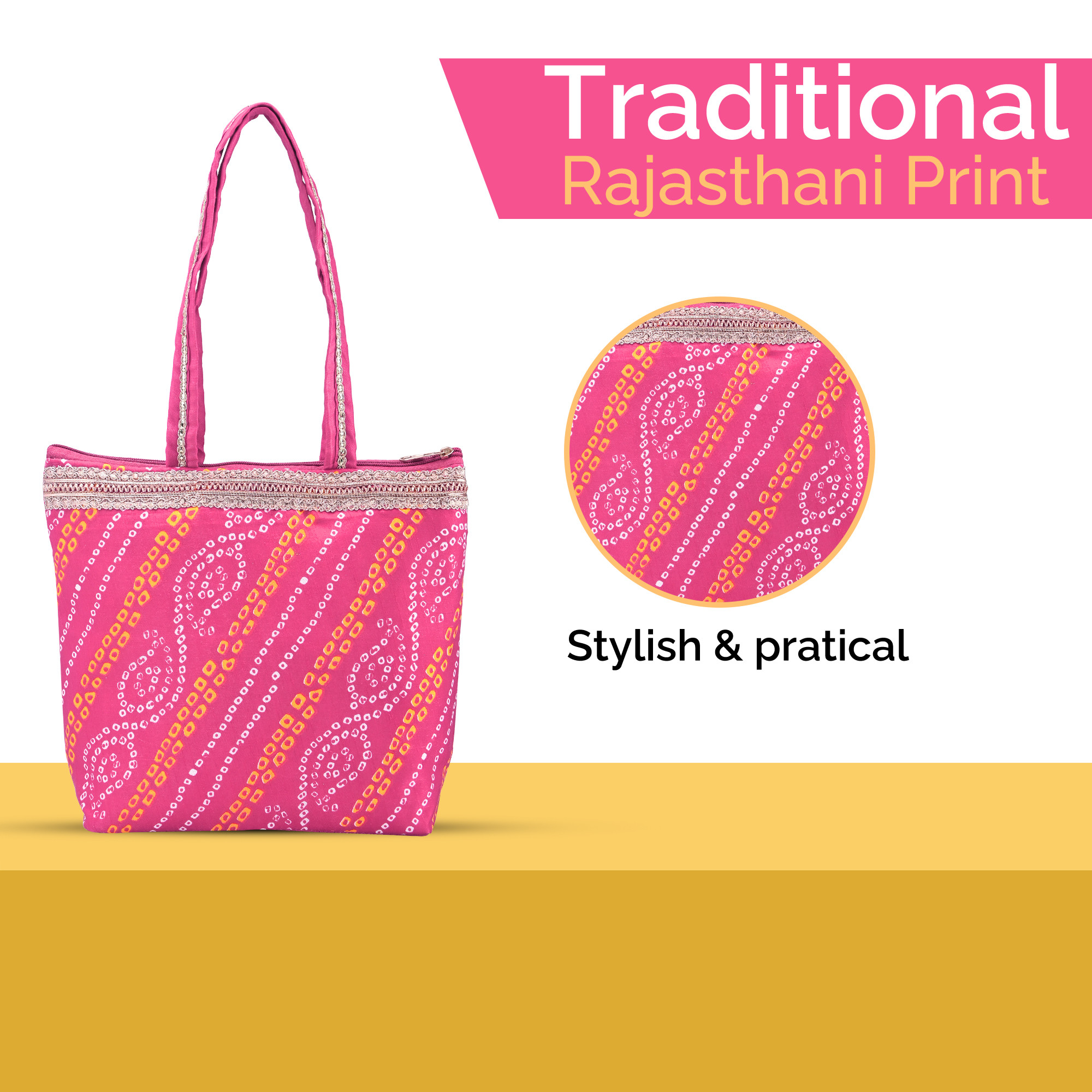 Kuber Industries Hand Bag for Women  Girls with Handle  Lightweight  Multi-Purpose Vanity Bag  Ladies Purse for Travel Party Events and Daily Use  Bandhej Print - Rani