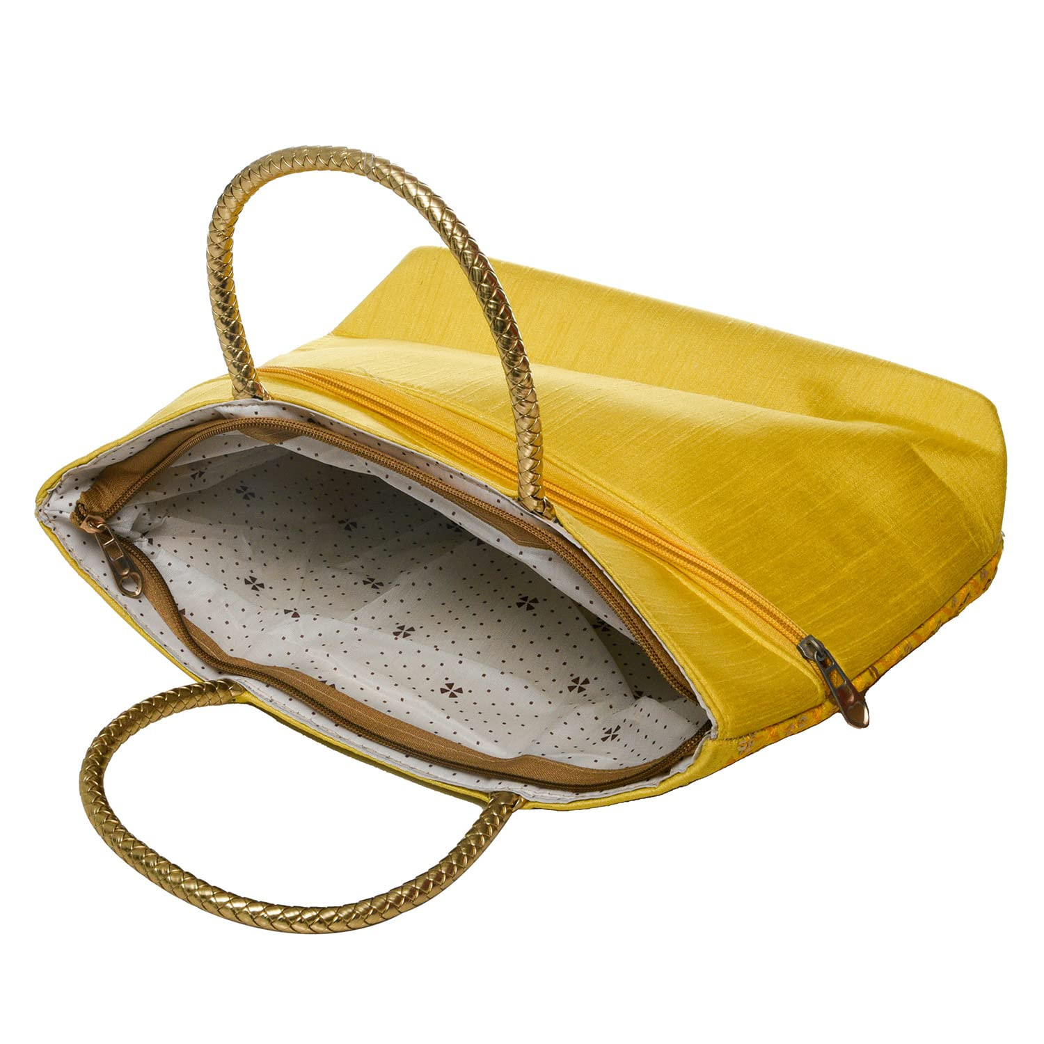 Kuber Industries Hand Bag|Sequins Silk Embroidery Purse|Traditional Indian Handmade Shoulder bag with Golden Handle (Yellow)