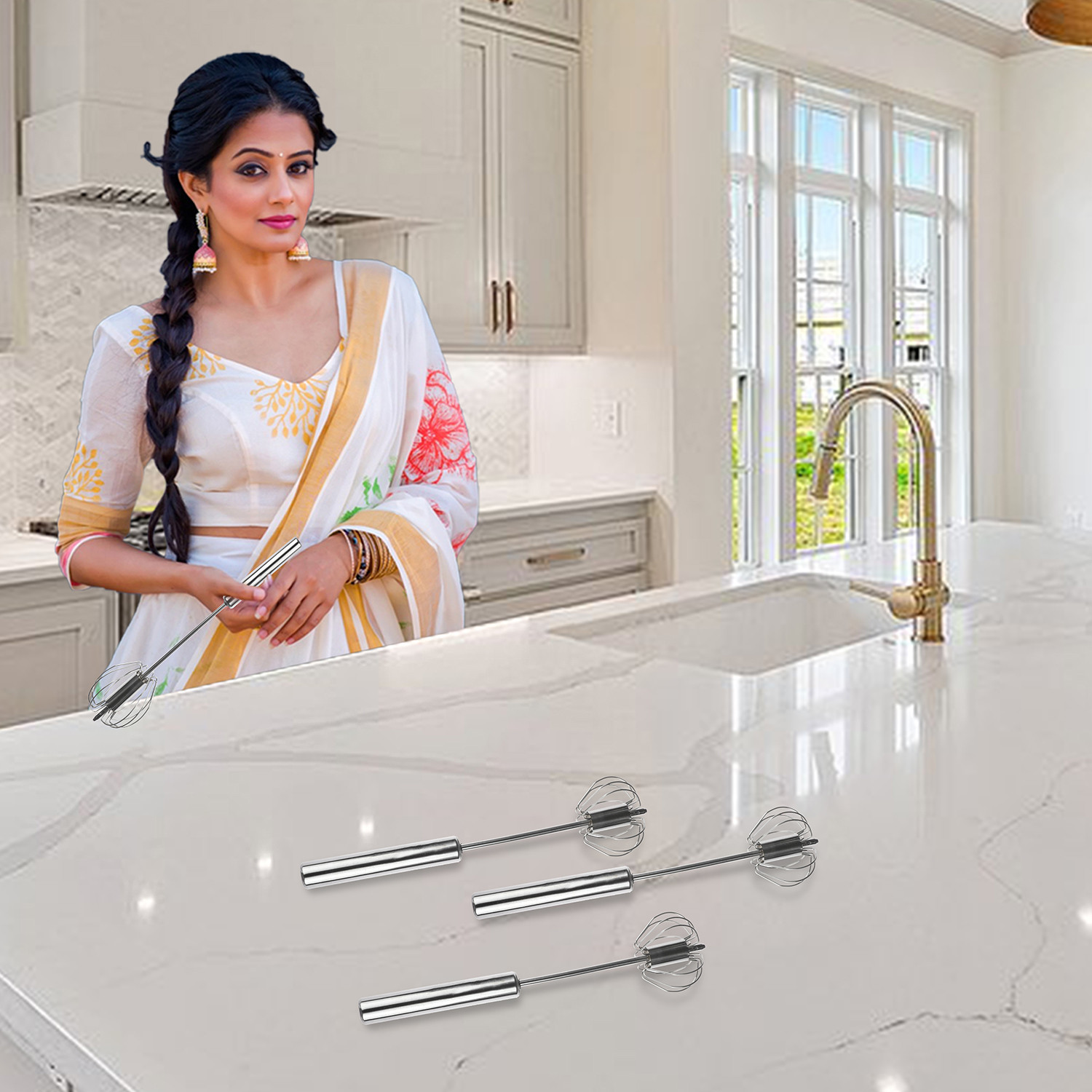 Kuber Industries Hand Blender  Stainless Steel Automatic Blender  Hand Blender for Kitchen  Butter Milk  Lassi Maker  Mixer Hand Blender  Egg Beater Mixer  Silver