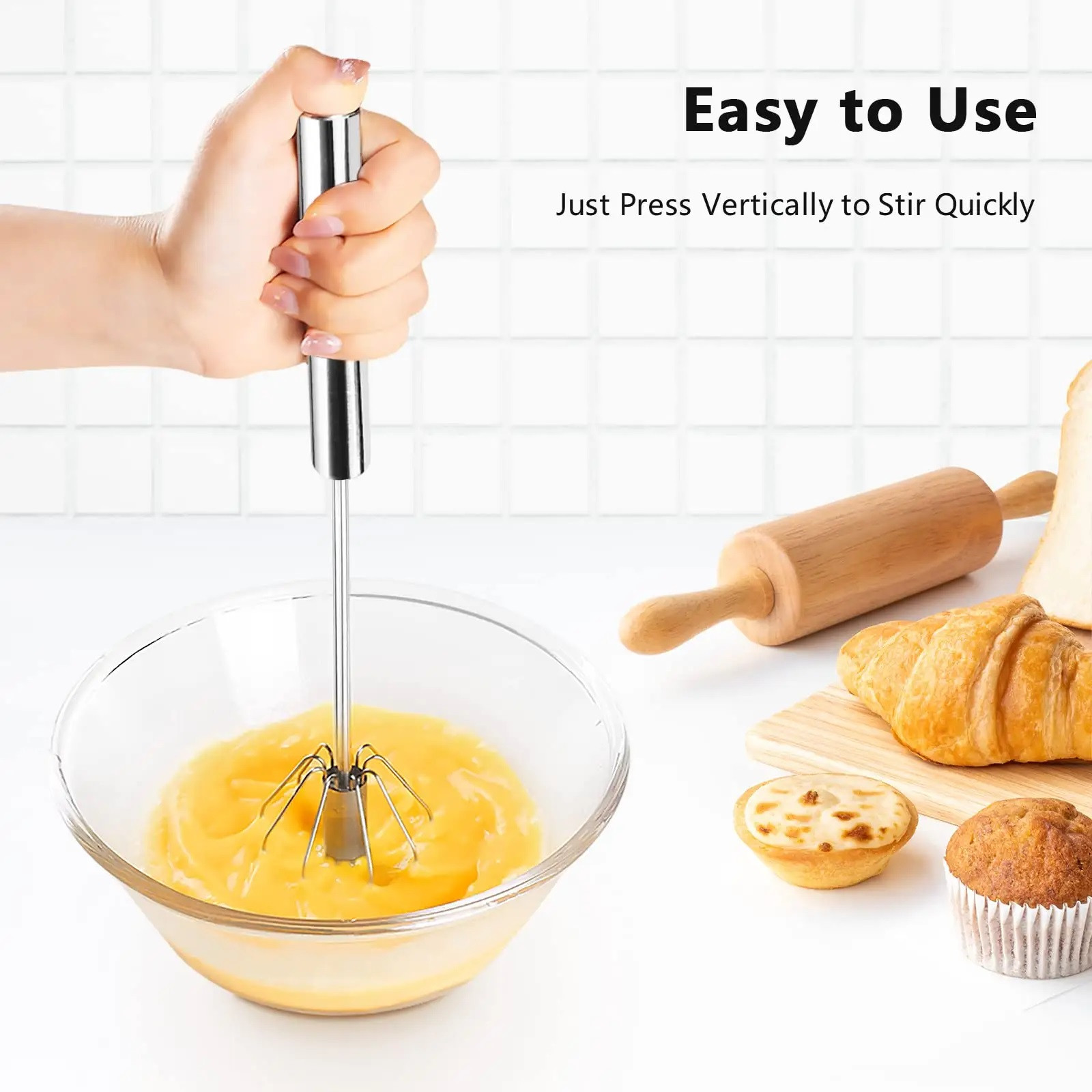 Kuber Industries Hand Blender  Steel Automatic Hand Blender  Hand Blender for Kitchen  Hand Whiskers for Coffee-Lassi-Cream-Soup-Butter Milk  Mixer Hand Beater  Egg Beater  Silver