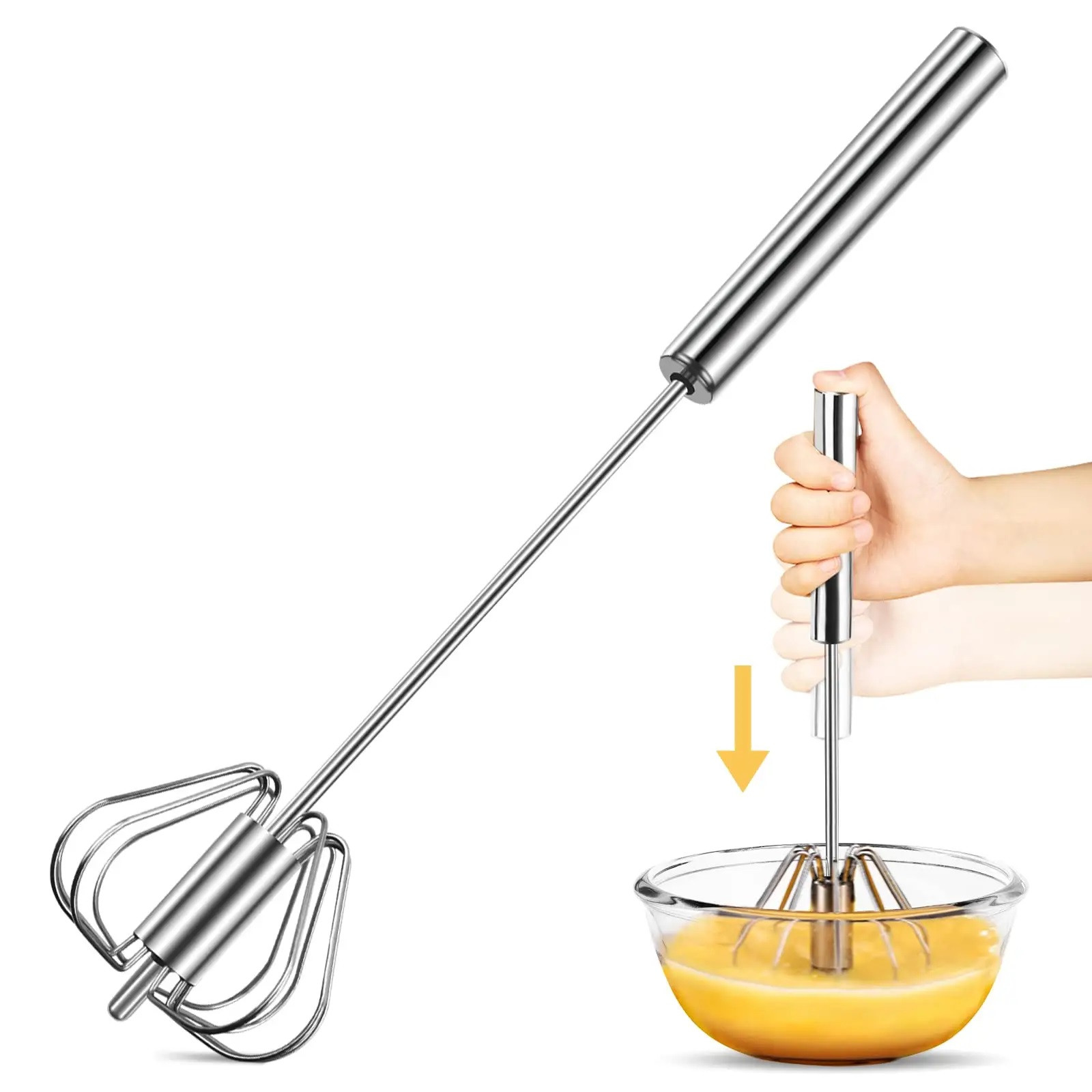 Kuber Industries Hand Blender | Steel Automatic Hand Blender | Hand Blender for Kitchen | Hand Whiskers for Coffee-Lassi-Cream-Soup-Butter Milk | Mixer Hand Beater | Egg Beater | Silver