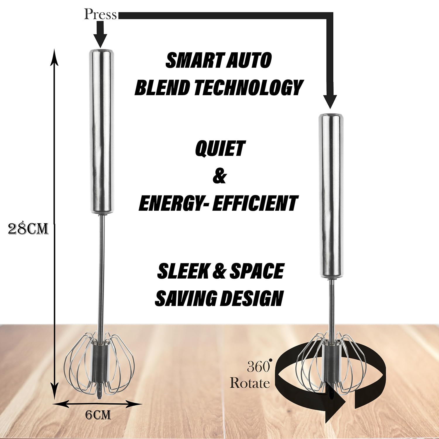 Kuber Industries Hand Blender | Steel Automatic Hand Blender | Hand Blender for Kitchen | Hand Whiskers for Coffee-Lassi-Cream-Soup-Butter Milk | Mixer Hand Beater | Egg Beater | Silver