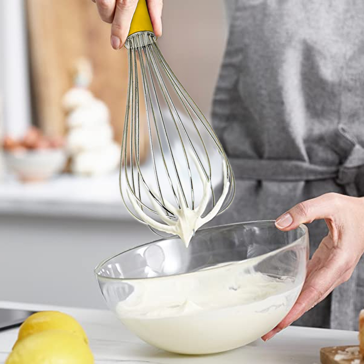Kuber Industries Hand Blender|Handheld Stainless-Steel Wire Whisk Perfect for Blending, Whisking, Beating, Stirring (Yellow)