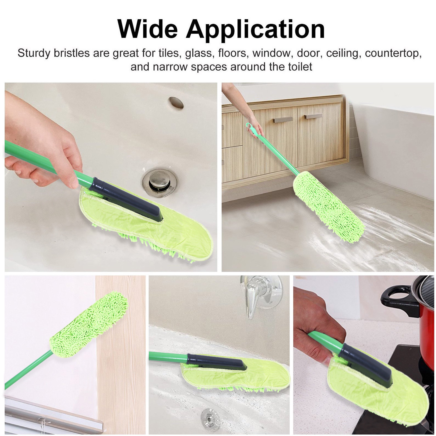 Kuber Industries Hand Duster|Microfiber Washable Cleaning Brush|Stainless Steel Detachable Handle Dusting Brush For Car|House Cleaning (Green)