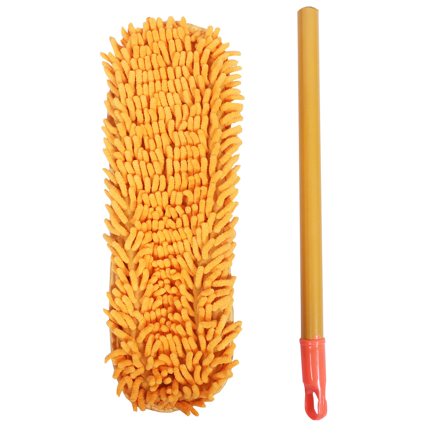 Kuber Industries Hand Duster|Microfiber Washable Cleaning Brush|Stainless Steel Detachable Handle Dusting Brush For Car|House Cleaning (Orange)
