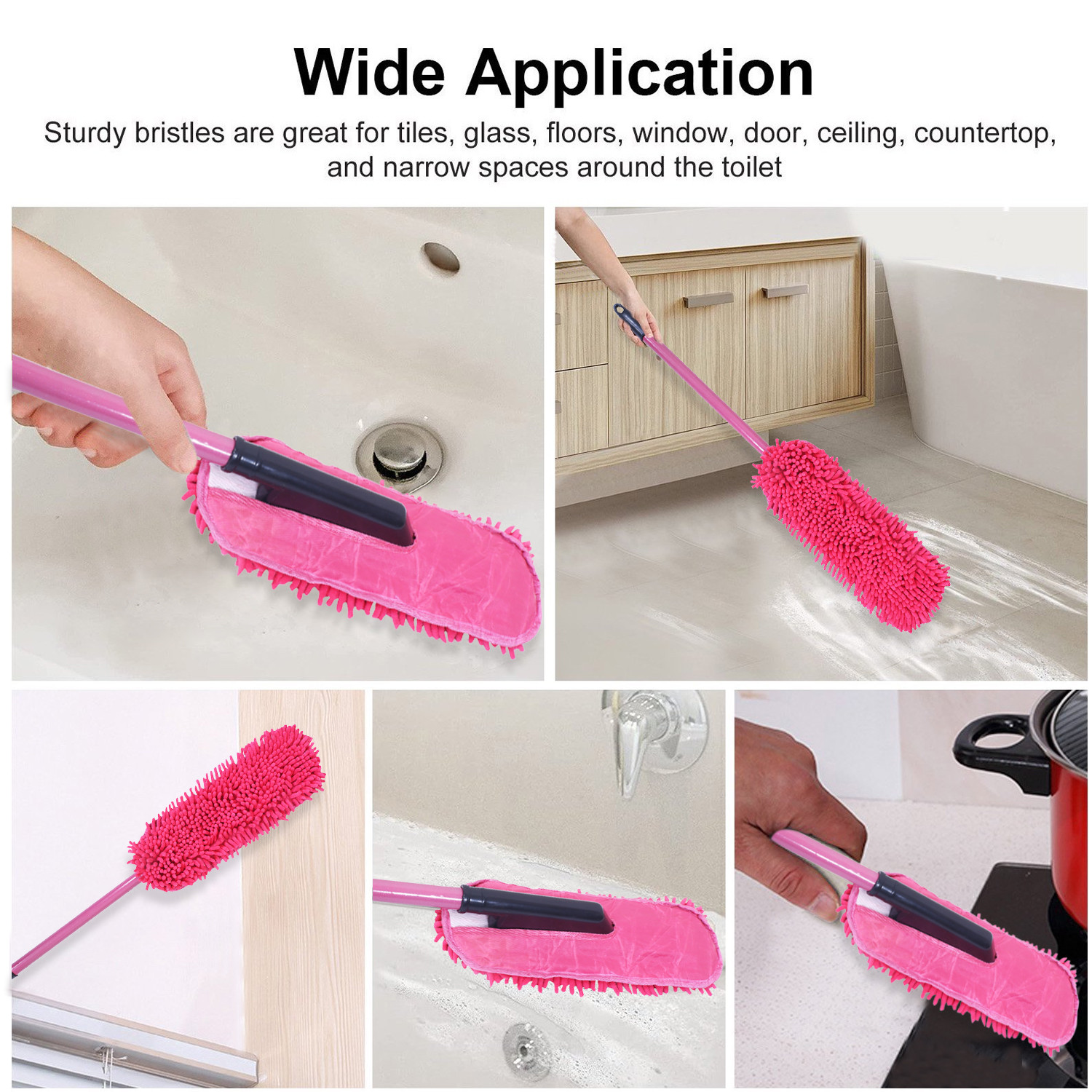 Kuber Industries Hand Duster|Microfiber Washable Cleaning Brush|Stainless Steel Detachable Handle Dusting Brush For Car|House Cleaning (Pink)