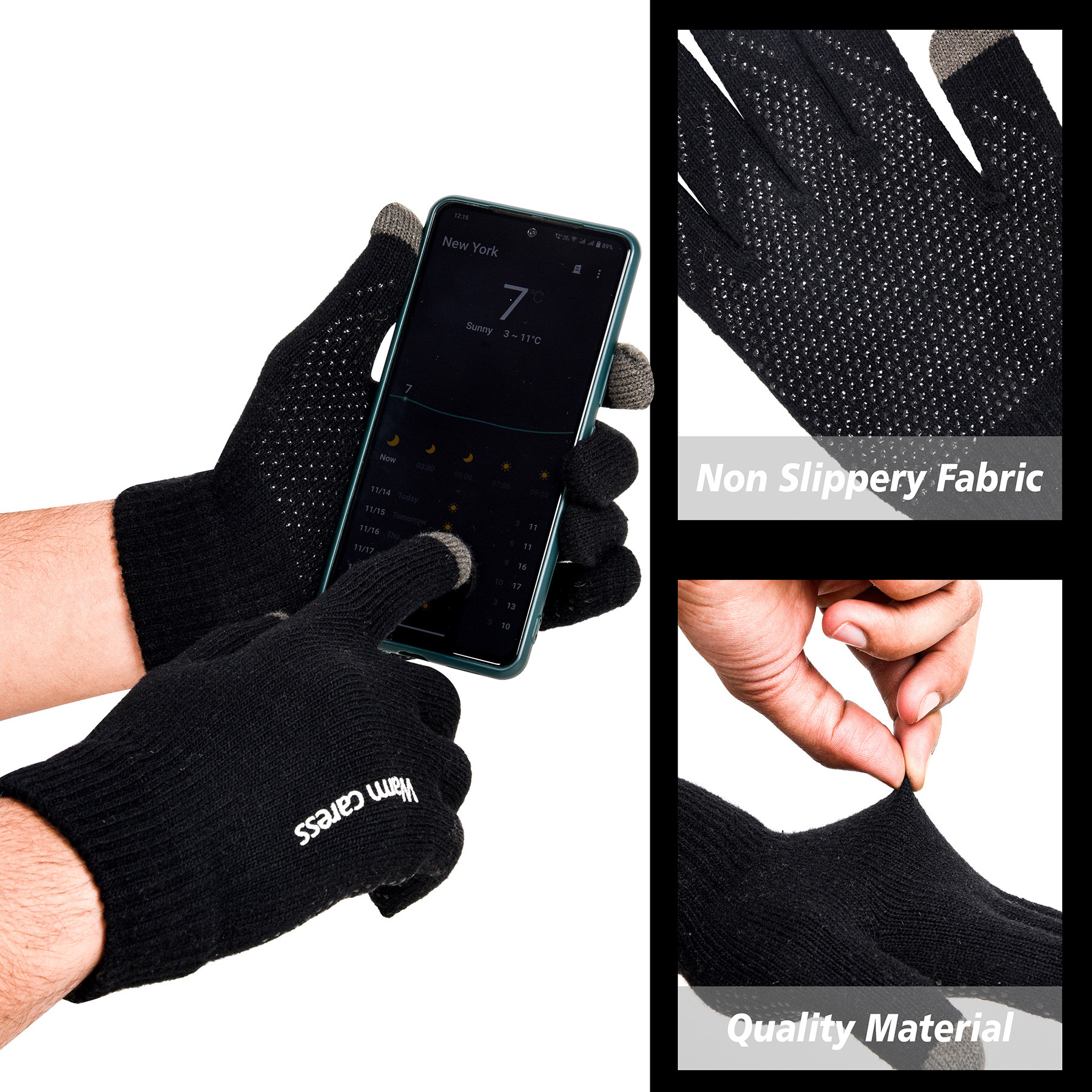 Kuber Industries Hand Gloves | Touchscreen Woolen Gloves | Gloves for Men | Gloves for Women | Dot Grip Biking Gloves | Gloves for Cycling | Winter Gloves |Black