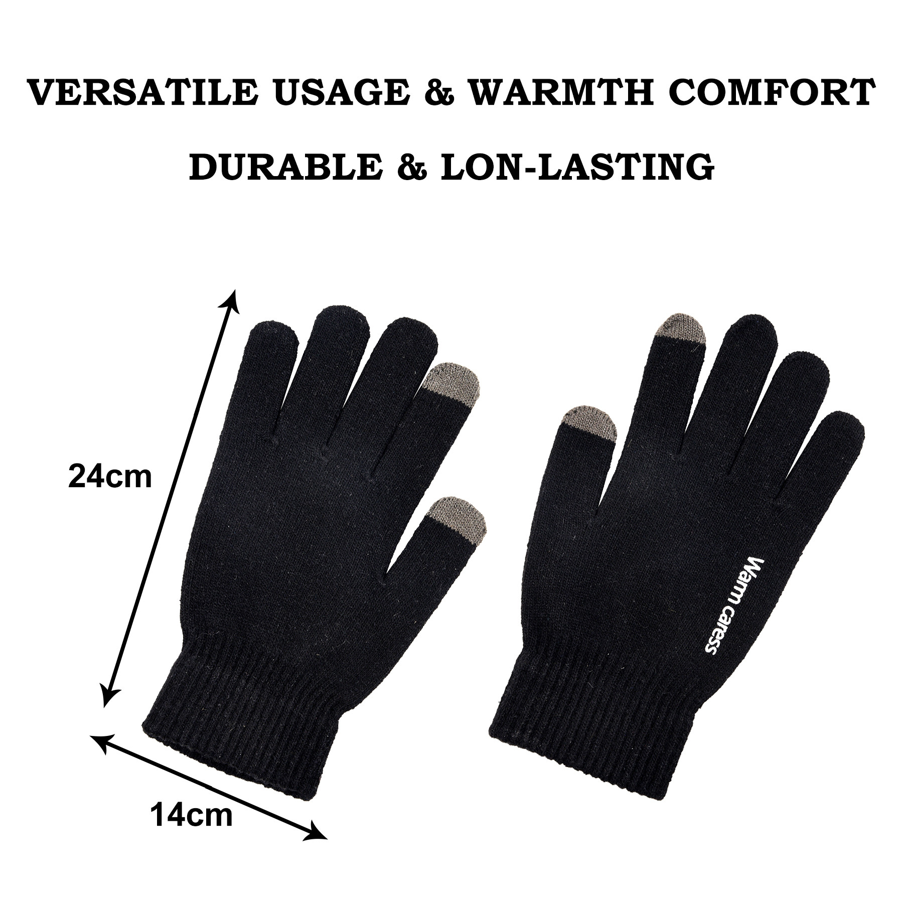 Kuber Industries Hand Gloves | Touchscreen Woolen Gloves | Gloves for Men | Gloves for Women | Dot Grip Biking Gloves | Gloves for Cycling | Winter Gloves |Black