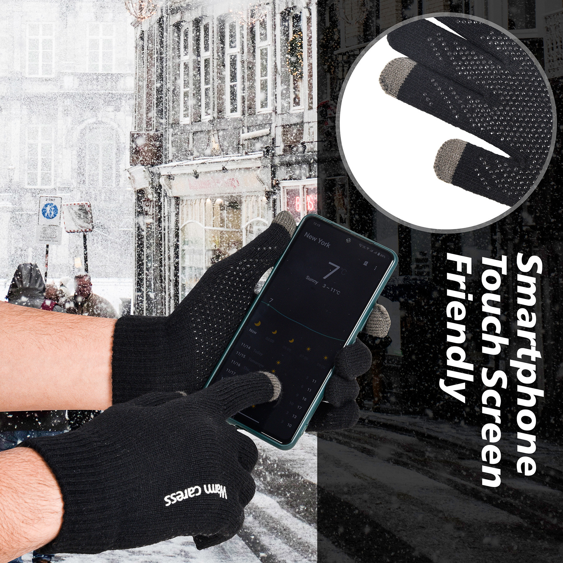 Kuber Industries Hand Gloves | Touchscreen Woolen Gloves | Gloves for Men | Gloves for Women | Dot Grip Biking Gloves | Gloves for Cycling | Winter Gloves |Black