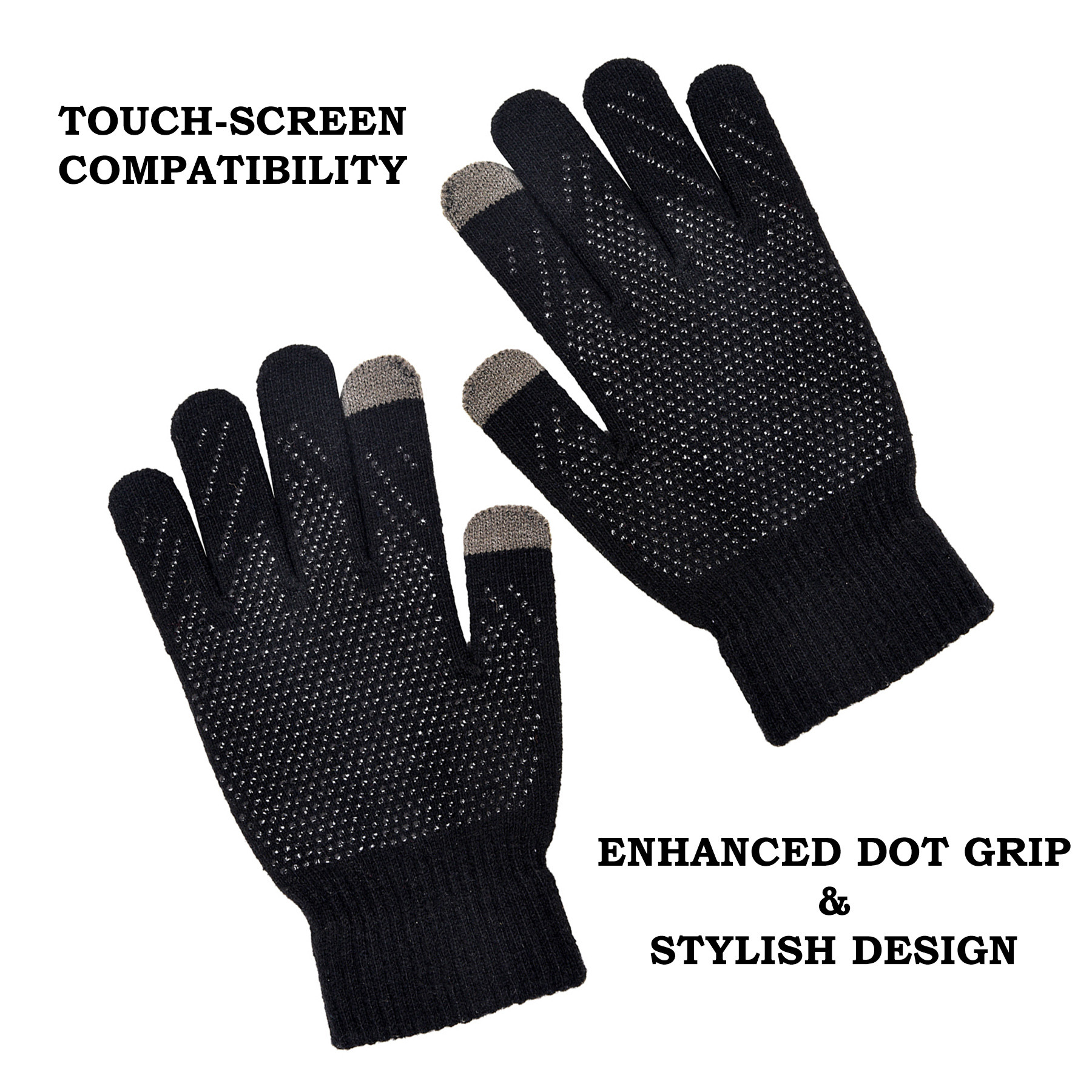 Kuber Industries Hand Gloves | Touchscreen Woolen Gloves | Gloves for Men | Gloves for Women | Dot Grip Biking Gloves | Gloves for Cycling | Winter Gloves |Black