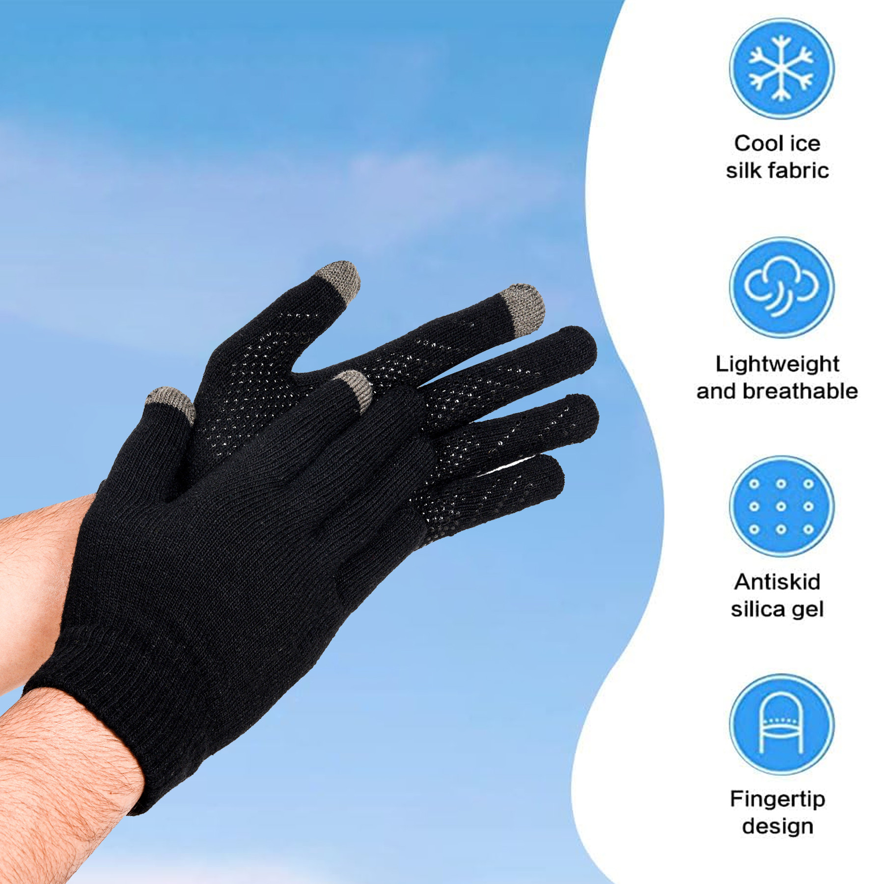 Kuber Industries Hand Gloves | Touchscreen Woolen Gloves | Gloves for Men | Gloves for Women | Dot Grip Biking Gloves | Gloves for Cycling | Winter Gloves |Black