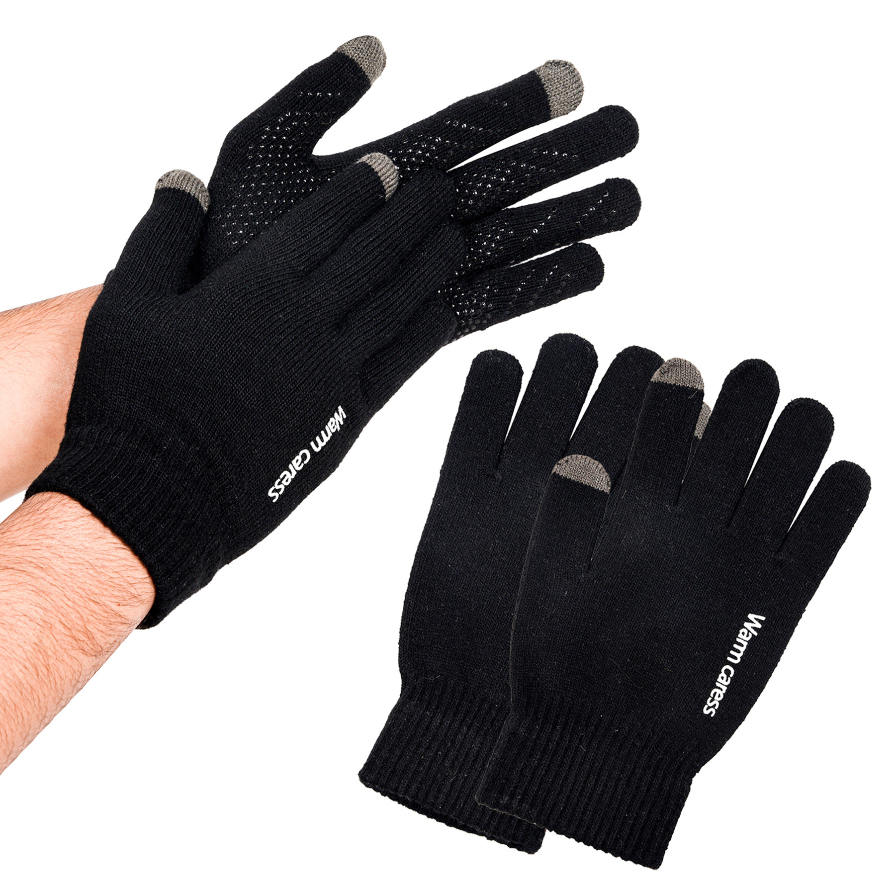 Kuber Industries Hand Gloves | Touchscreen Woolen Gloves | Gloves for Men | Gloves for Women | Dot Grip Biking Gloves | Gloves for Cycling | Winter Gloves |Black