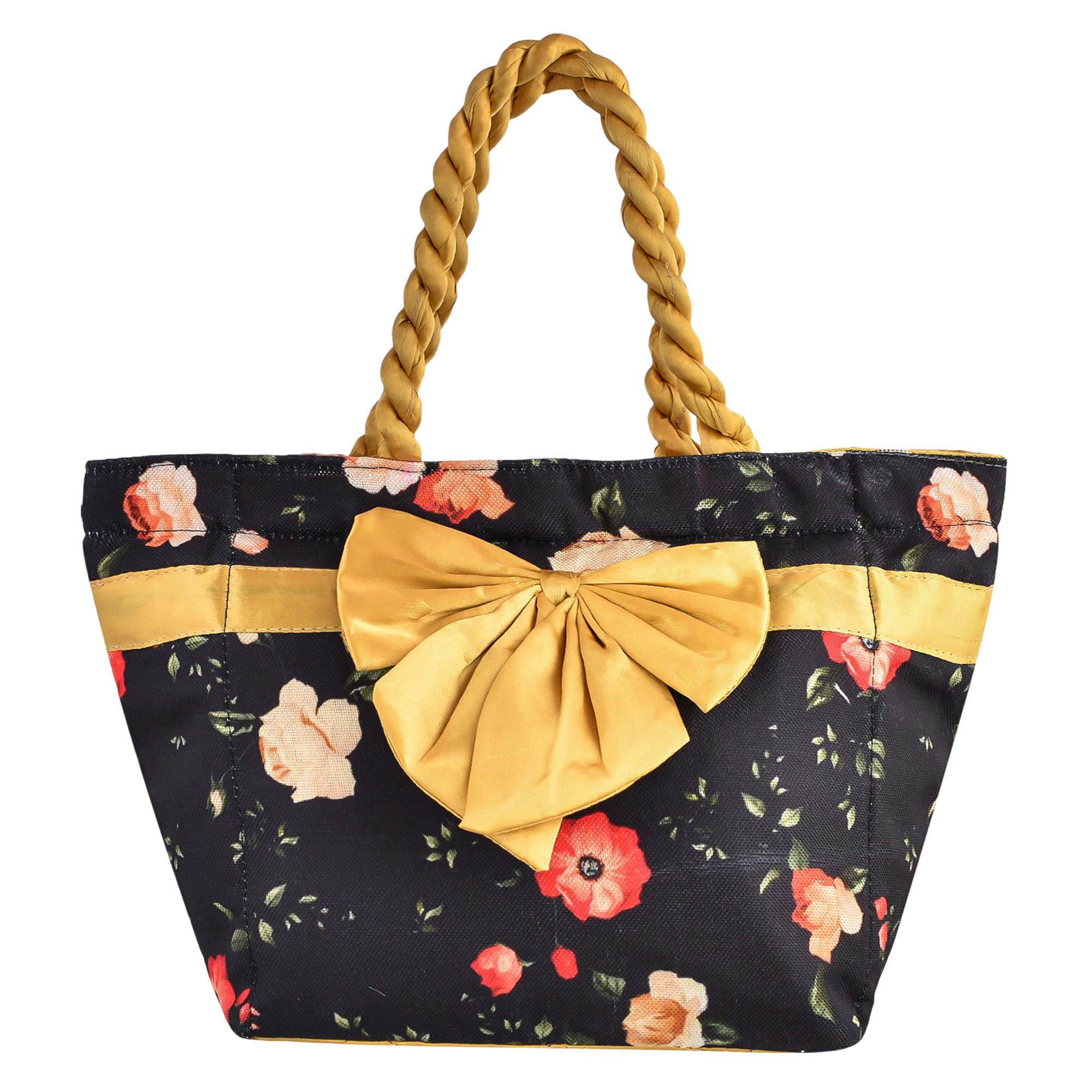 Kuber Industries Hand Purse  Polyester Hand Bag  Woman Shoulder Bag  Top Handle Handbag  Gifting Hand Purse  Ladies Tote Purse  Bow Flower Printed Handbag  Blue