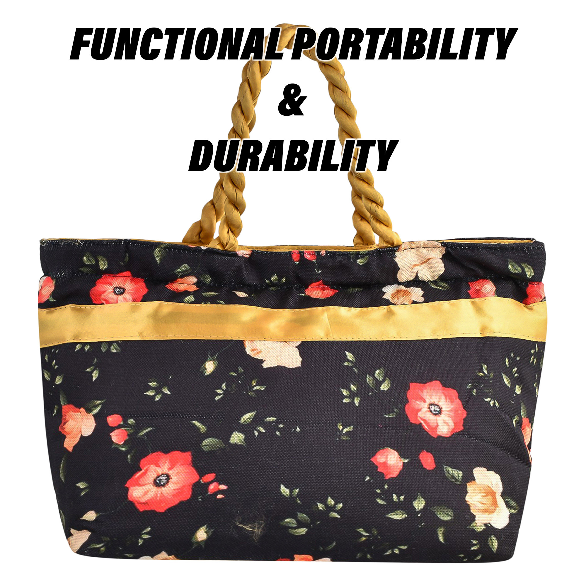 Kuber Industries Hand Purse  Polyester Hand Bag  Woman Shoulder Bag  Top Handle Handbag  Gifting Hand Purse  Ladies Tote Purse  Bow Flower Printed Handbag  Blue