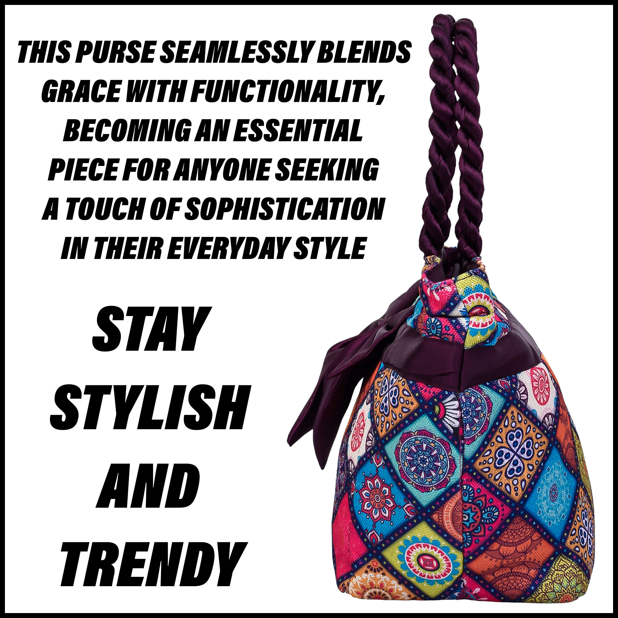 Kuber Industries Hand Purse  Polyester Hand Bag  Woman Shoulder Bag  Top Handle Handbag  Gifting Hand Purse  Ladies Tote Purse  Bow Rangoli Printed Handbag  Wine