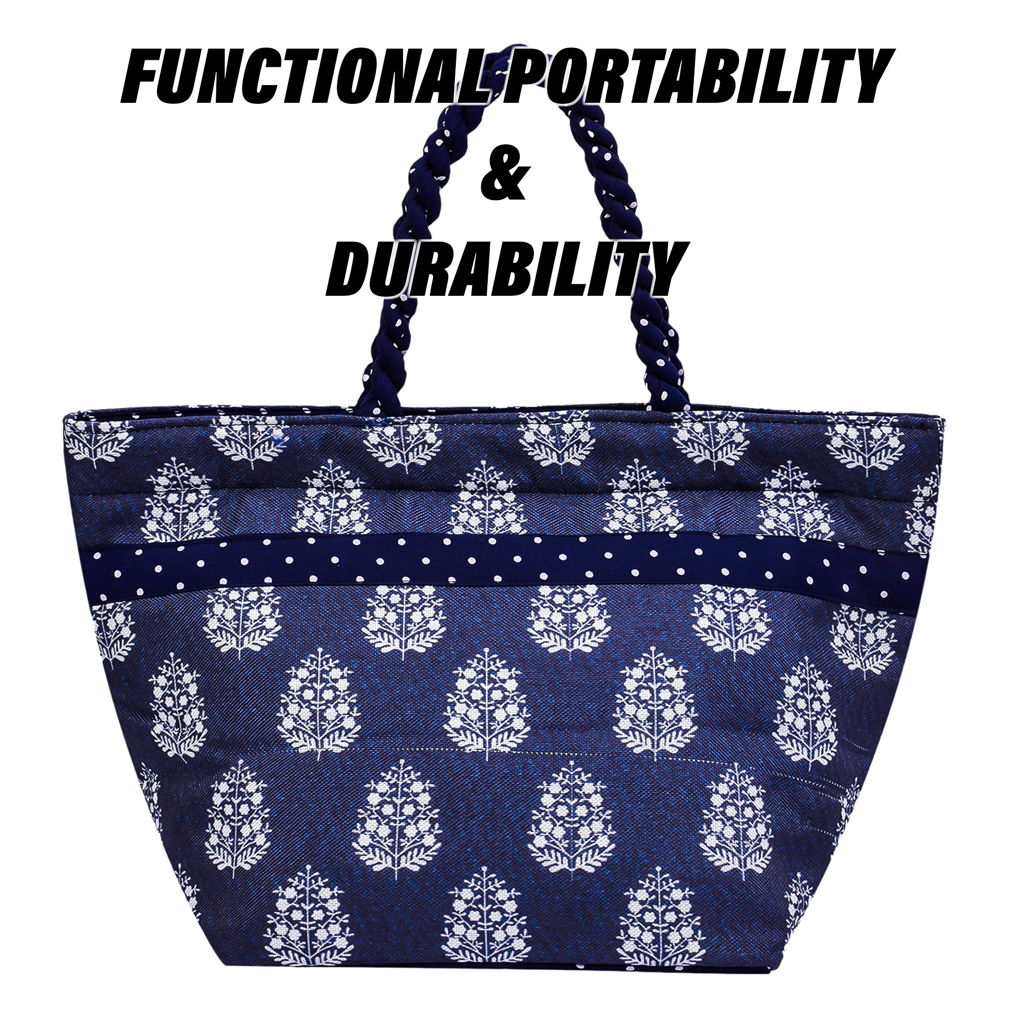 Kuber Industries Hand Purse | Polyester Hand Bag | Woman Shoulder Bag | Top Handle Handbag | Gifting Hand Purse | Ladies Tote Purse | Bow Dot Printed Handbag | Blue