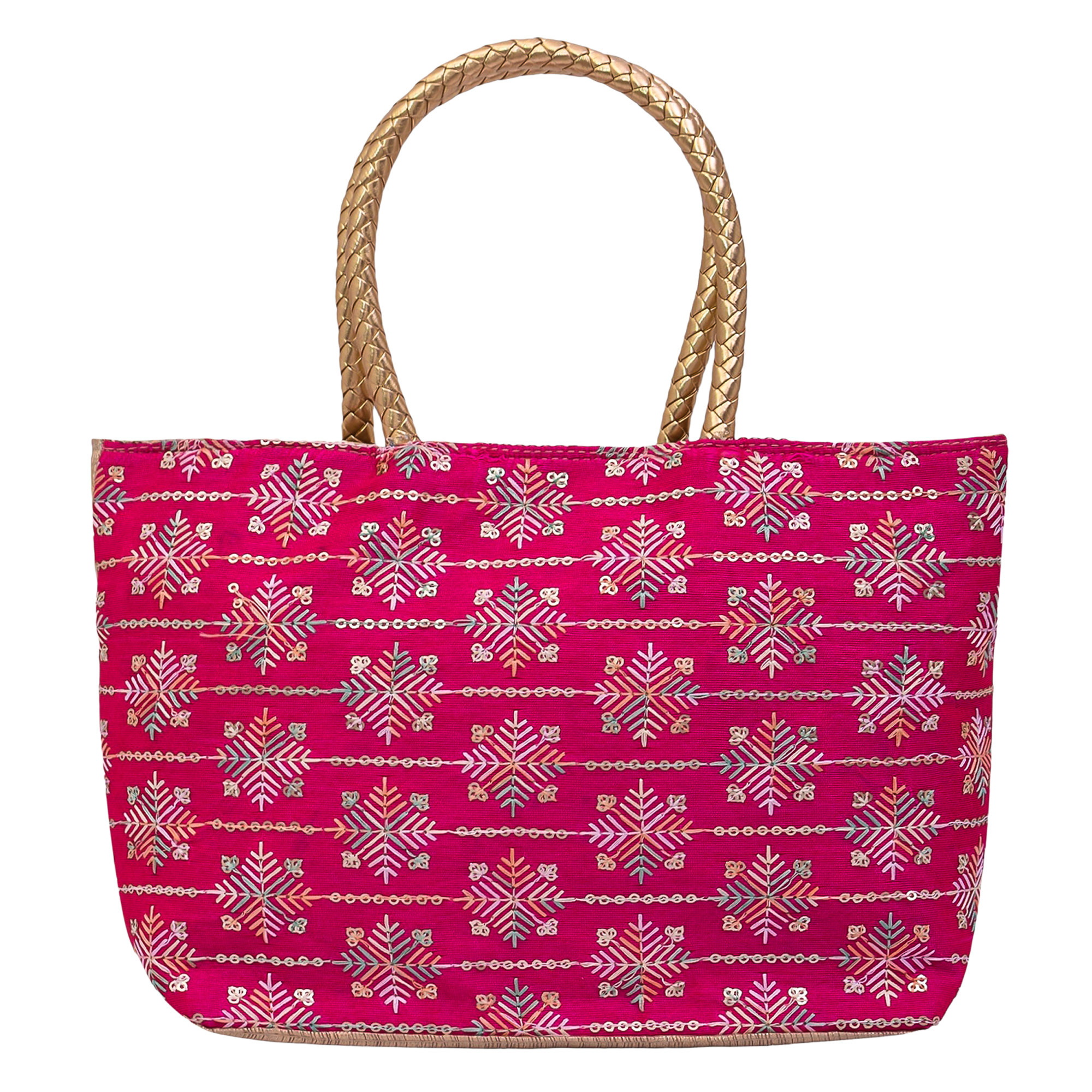 Kuber Industries Hand Purse  Traditional Hand Purse  Silk Wallet Hand Bag  Shagun Hand Purse  Gifts Hand Bag  Golden Handle Tote Hand Bag  Embroidery-Hand Purse  Medium  Rani