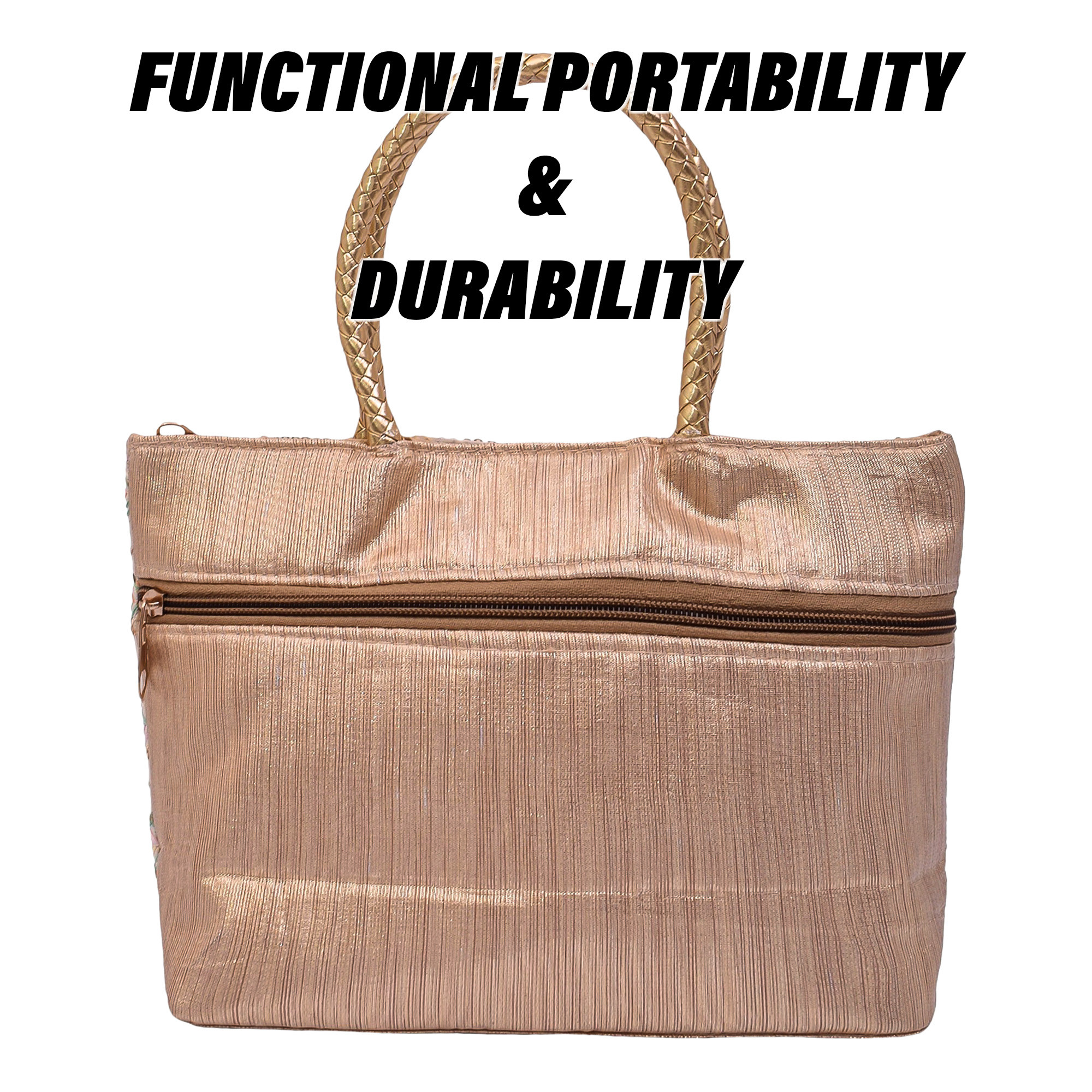 Kuber Industries Hand Purse  Traditional Hand Purse  Silk Wallet Hand Bag  Shagun Hand Purse  Gifts Hand Bag  Golden Handle Tote Hand Bag  Embroidery-Hand Purse  Medium  Golden