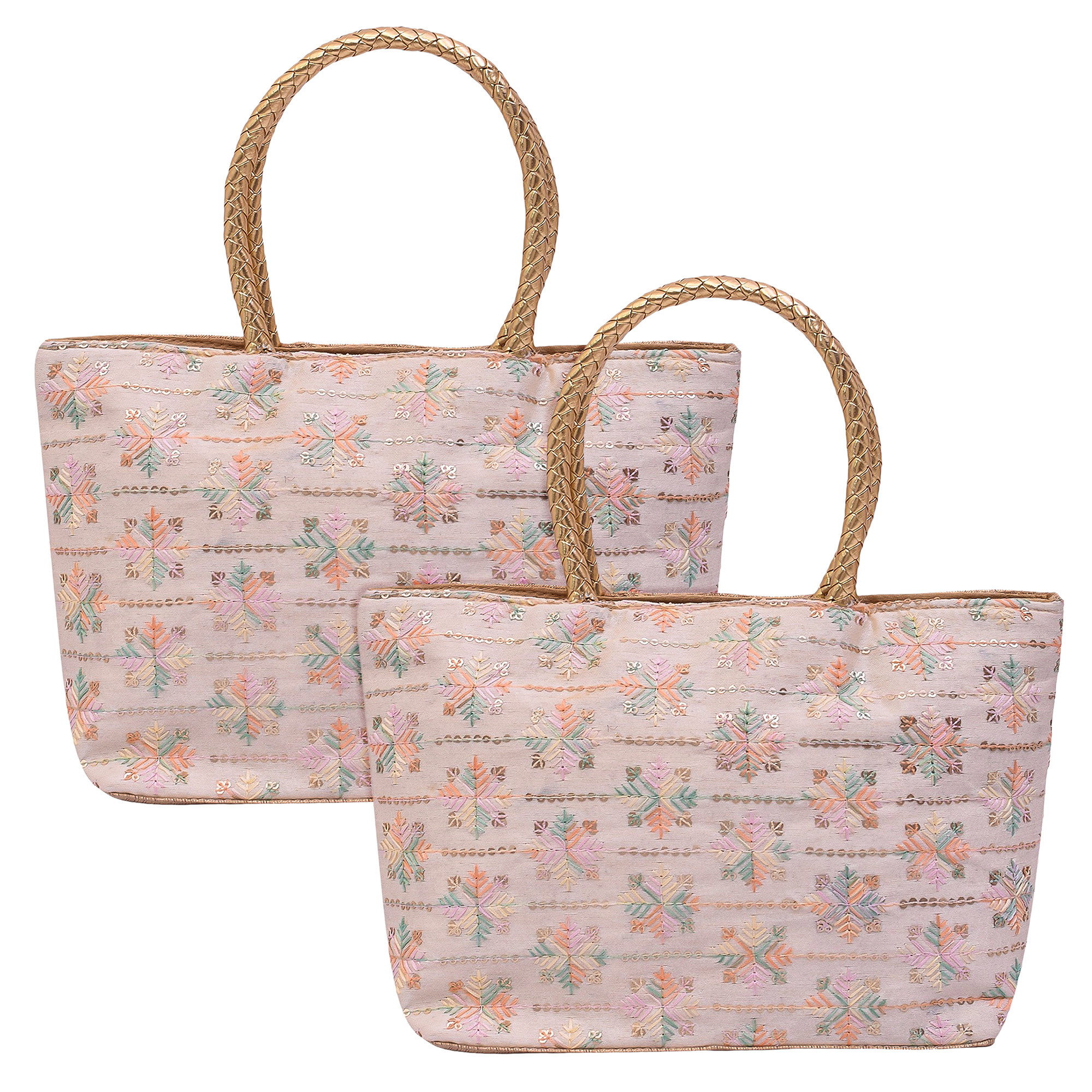 Kuber Industries Hand Purse | Traditional Hand Purse | Silk Wallet Hand Bag | Shagun Hand Purse | Gifts Hand Bag | Golden Handle Tote Hand Bag | Embroidery-Hand Purse | Medium | Golden