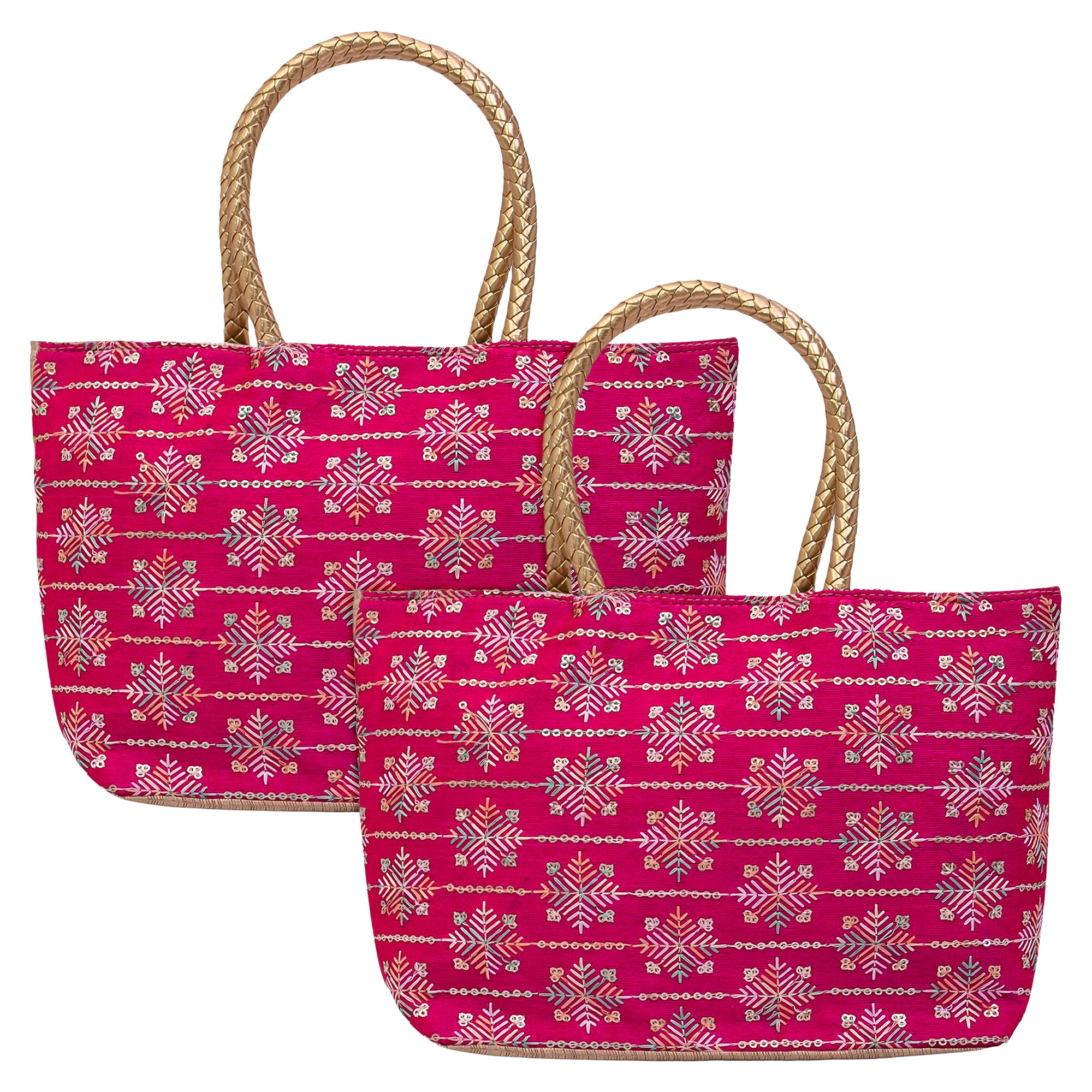 Kuber Industries Hand Purse | Traditional Hand Purse | Silk Wallet Hand Bag | Shagun Hand Purse | Gifts Hand Bag | Golden Handle Tote Hand Bag | Embroidery-Hand Purse | Medium | Rani