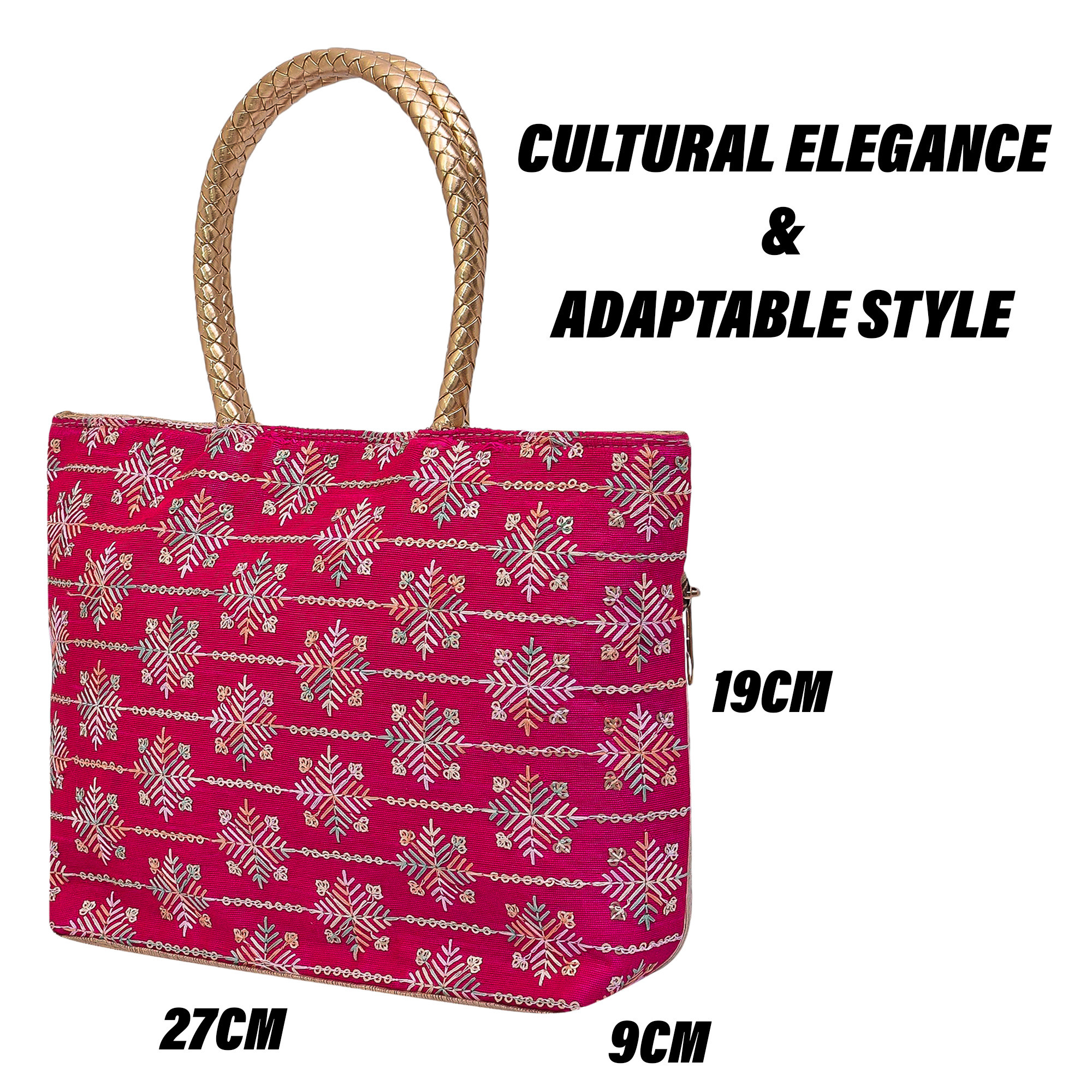 Kuber Industries Hand Purse | Traditional Hand Purse | Silk Wallet Hand Bag | Shagun Hand Purse | Gifts Hand Bag | Golden Handle Tote Hand Bag | Embroidery-Hand Purse | Medium | Pack of 2 | Multi