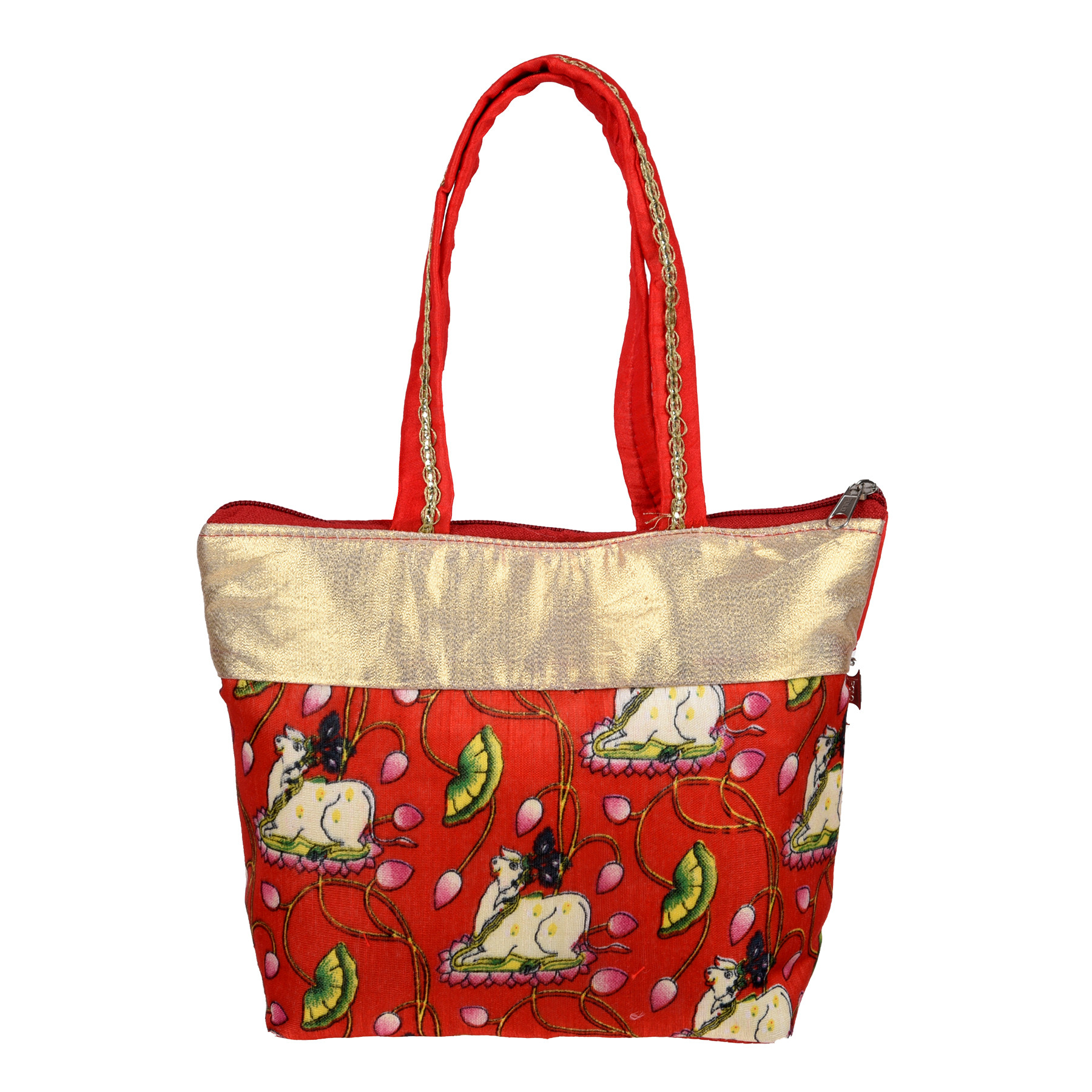 Kuber Industries Hand Purse | Traditional Mini Hand Bag | Silk Wallet Hand Bag | Shagun Hand Purse | Woman Tote Hand Bag | Gifts Hand Bag | Cow-Small Hand Purse |Red