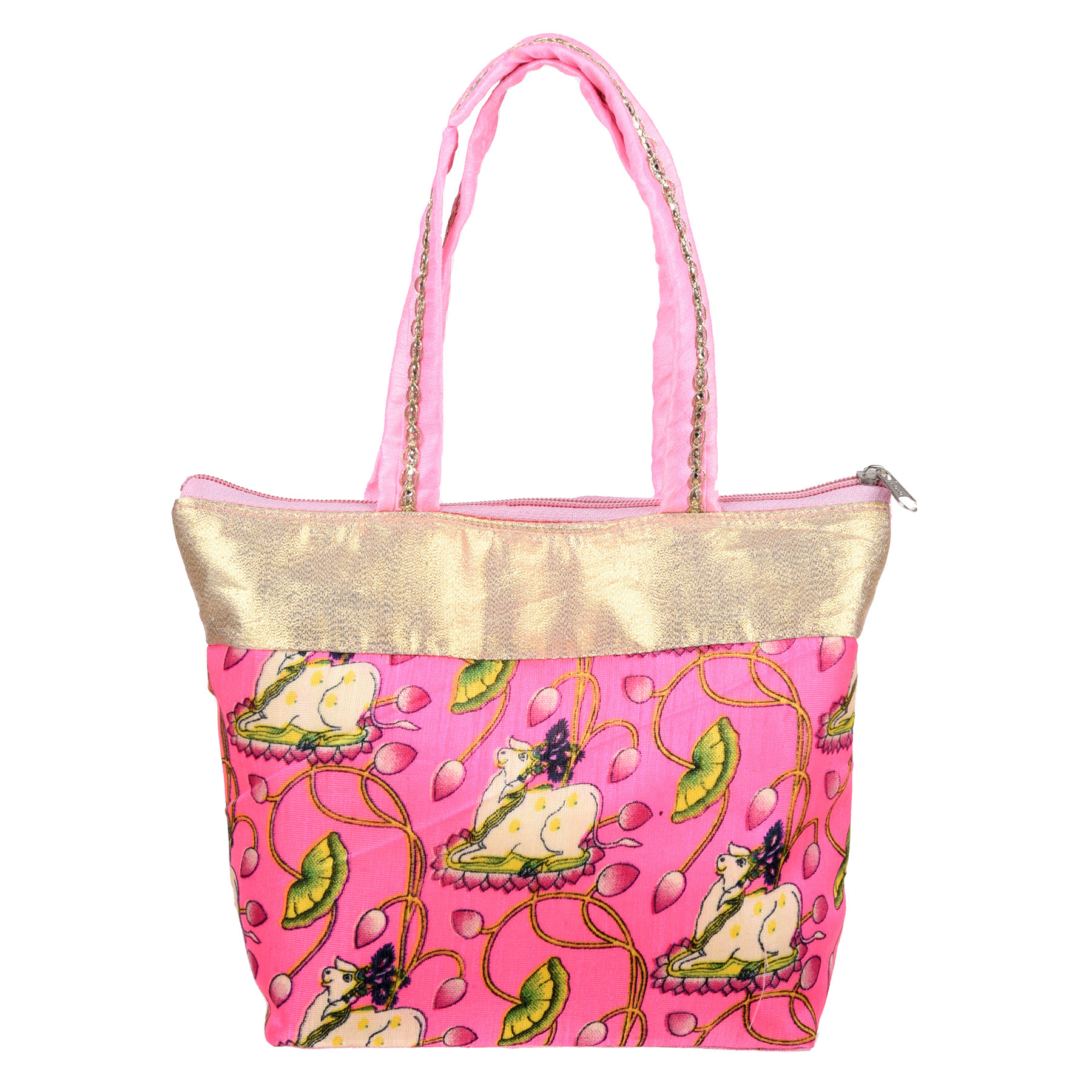 Kuber Industries Hand Purse | Traditional Mini Hand Bag | Silk Wallet Hand Bag | Shagun Hand Purse | Woman Tote Hand Bag | Gifts Hand Bag | Cow-Small Hand Purse | Pink