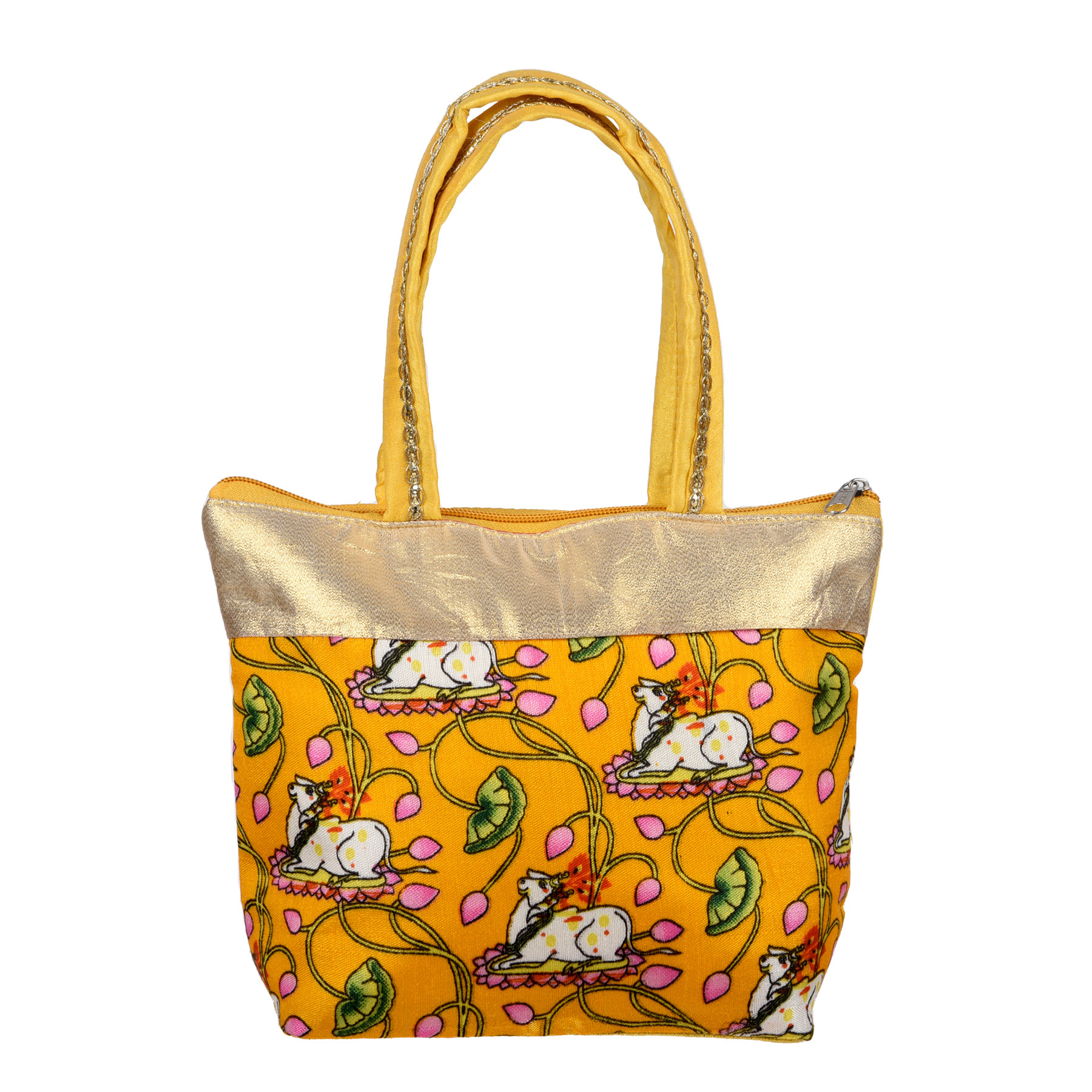 Kuber Industries Hand Purse | Traditional Mini Hand Bag | Silk Wallet Hand Bag | Shagun Hand Purse | Woman Tote Hand Bag | Gifts Hand Bag | Cow-Small Hand Purse |Yellow