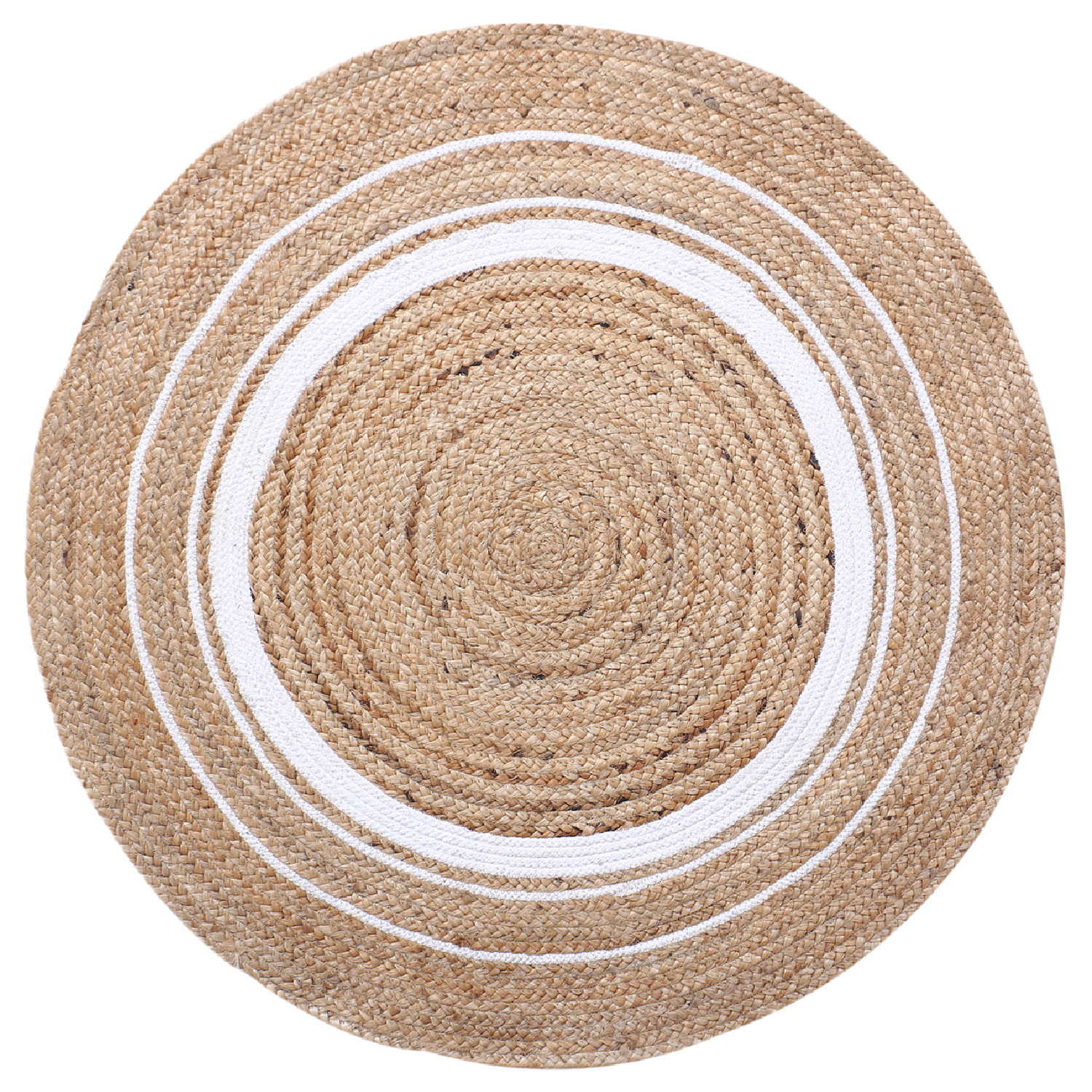 Kuber Industries Hand Woven Braided Carpet Rugs|Anti-Skid Round Traditional Spiral Design Jute Door mat|Mat For Bedroom,Living Room,Dining Room,Yoga,92 x 92 cm,(White)