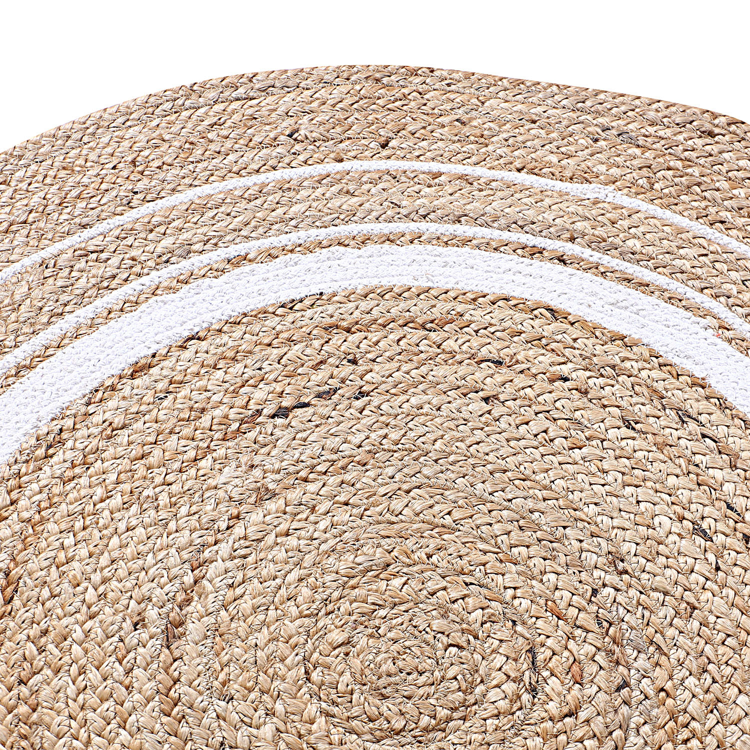 Kuber Industries Hand Woven Braided Carpet Rugs|Anti-Skid Round Traditional Spiral Design Jute Door mat|Mat For Bedroom,Living Room,Dining Room,Yoga,92 x 92 cm,(White)