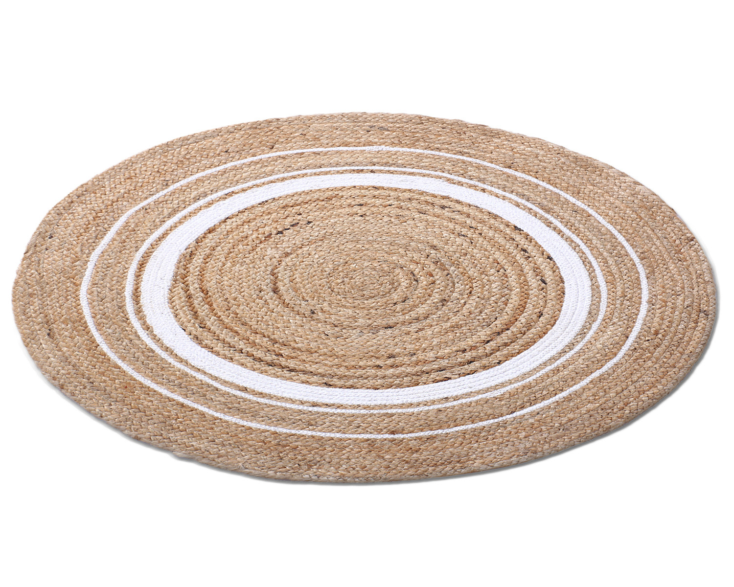 Kuber Industries Hand Woven Braided Carpet Rugs|Non-Slip Round Traditional Spiral Design Jute Door mat|Mat For Bedroom,Living Room,Dining Room,Yoga,71x71 cm,(White)