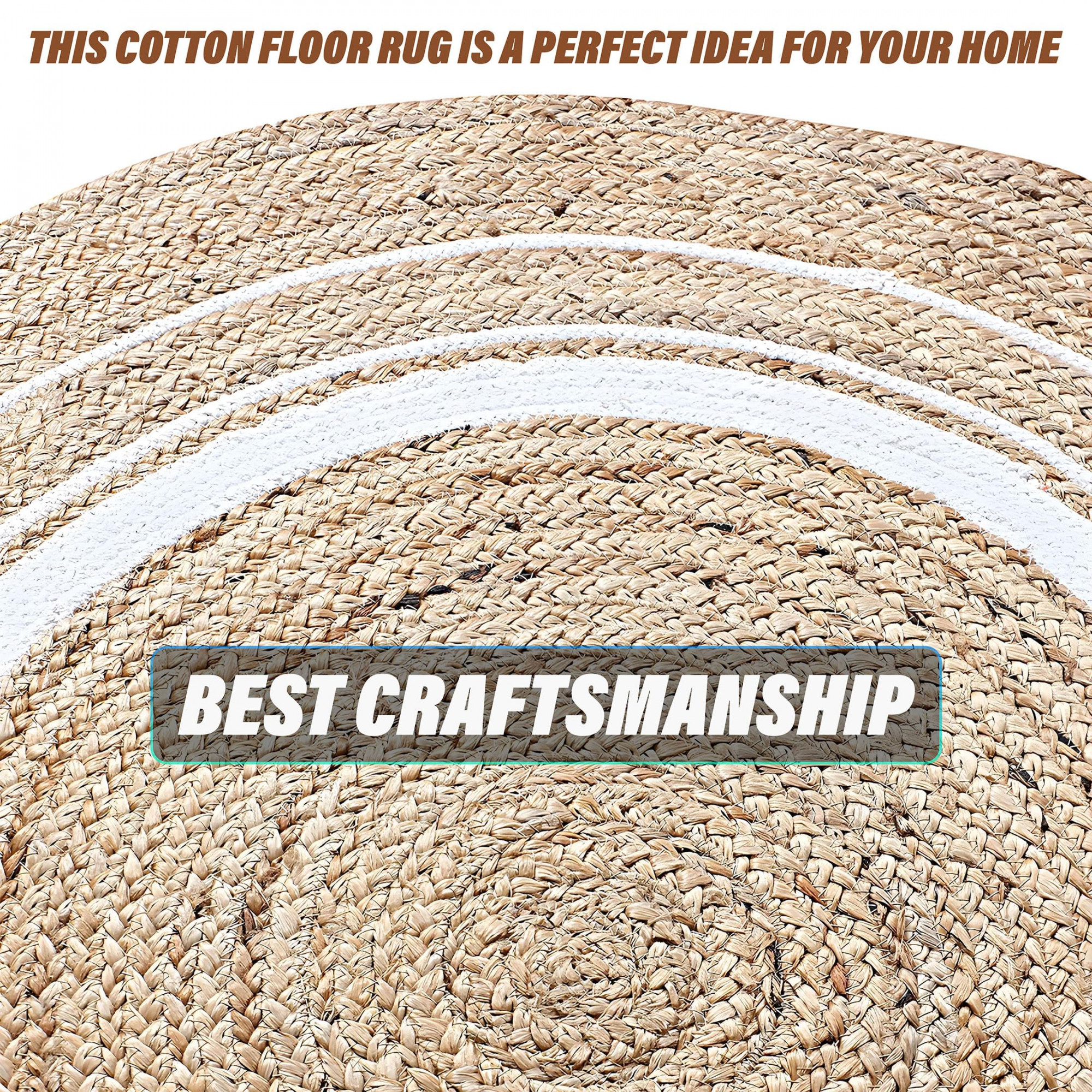 Kuber Industries Hand Woven Braided Carpet RugsNon-Slip Round Traditional Spiral Design Jute Door matMat For BedroomLiving RoomDining RoomYoga71x71 cmWhite