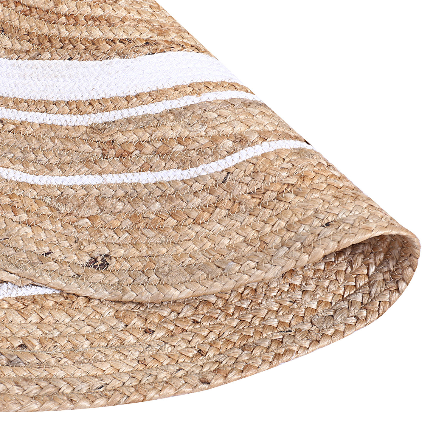 Kuber Industries Hand Woven Braided Carpet Rugs|Round Traditional Spiral Design Jute Door mat|Mat For Bedroom,Living Room,Dining Room,Yoga,60x60 cm,(White)