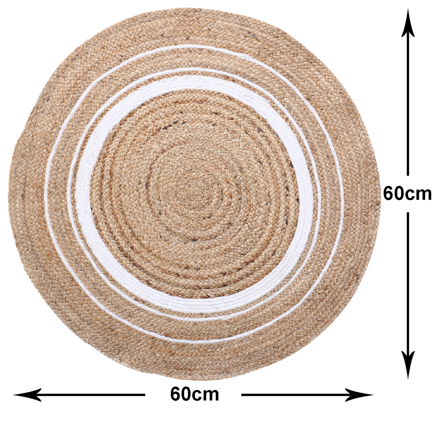Kuber Industries Hand Woven Braided Carpet Rugs|Round Traditional Spiral Design Jute Door mat|Mat For Bedroom,Living Room,Dining Room,Yoga,60x60 cm,(White)