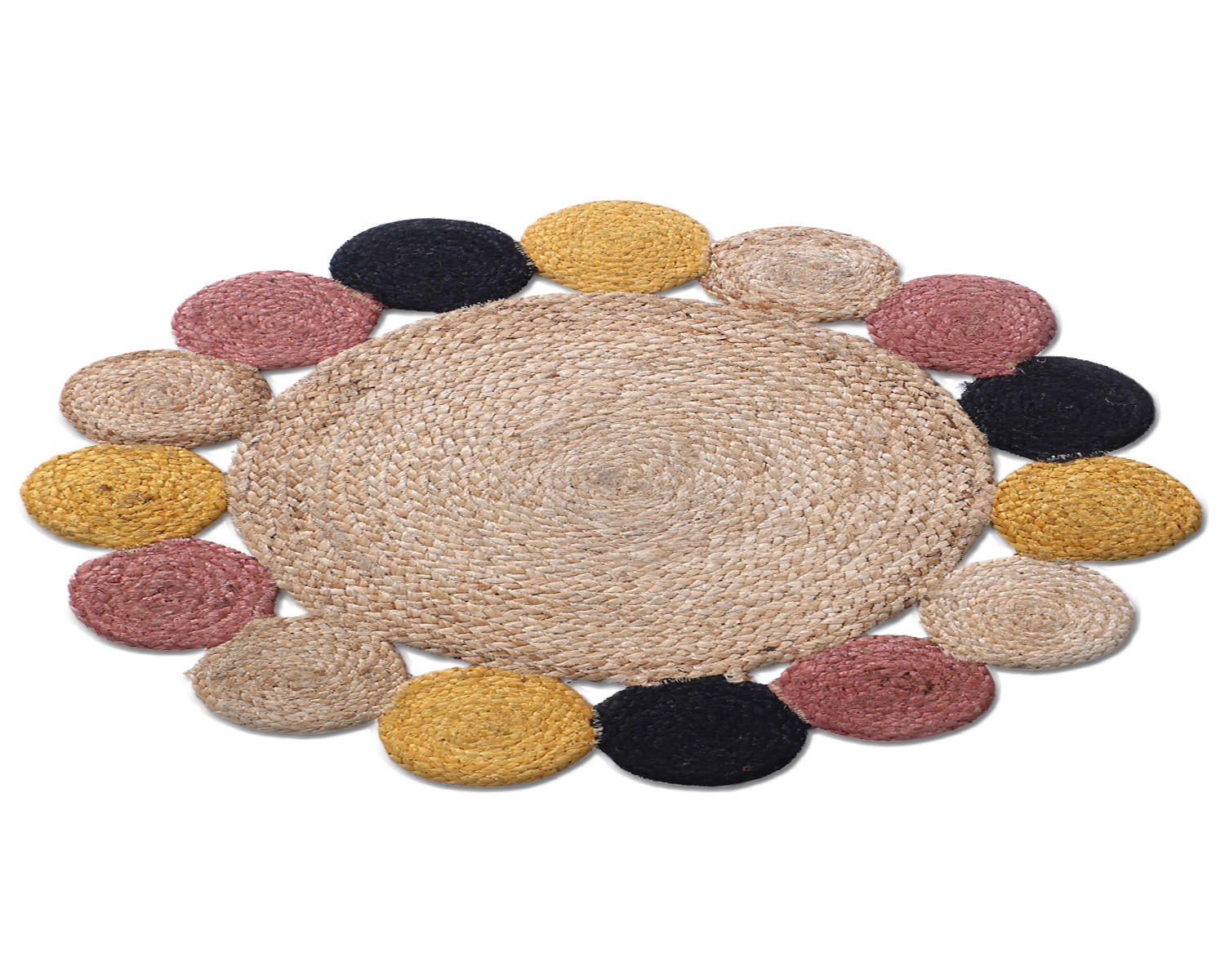 Kuber Industries Hand Woven Carpet Rugs|Natural Solid Braided Jute Door mat|Multicolor Circle Border For Bedroom,Living Room,Dining Room,Yoga,92x92 cm,(Brown)