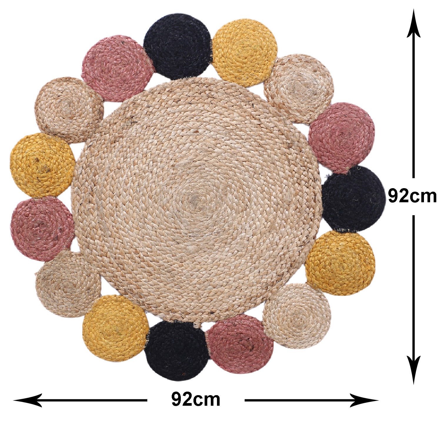 Kuber Industries Hand Woven Carpet Rugs|Natural Solid Braided Jute Door mat|Multicolor Circle Border For Bedroom,Living Room,Dining Room,Yoga,92x92 cm,(Brown)