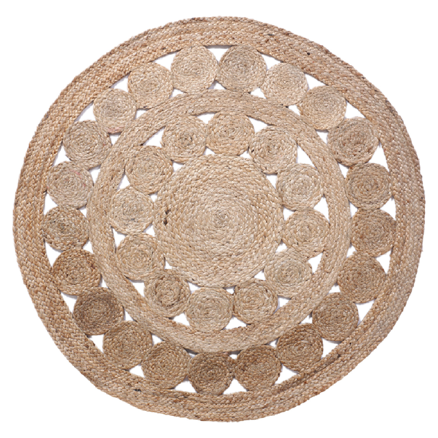 Kuber Industries Hand Woven Carpet Rugs|Natural Stitch Braided Jute Door mat|Multi Circle Border Shape Mat For Bedroom,Living Room,Dining Room,Yoga,91x91 cm,(Brown)