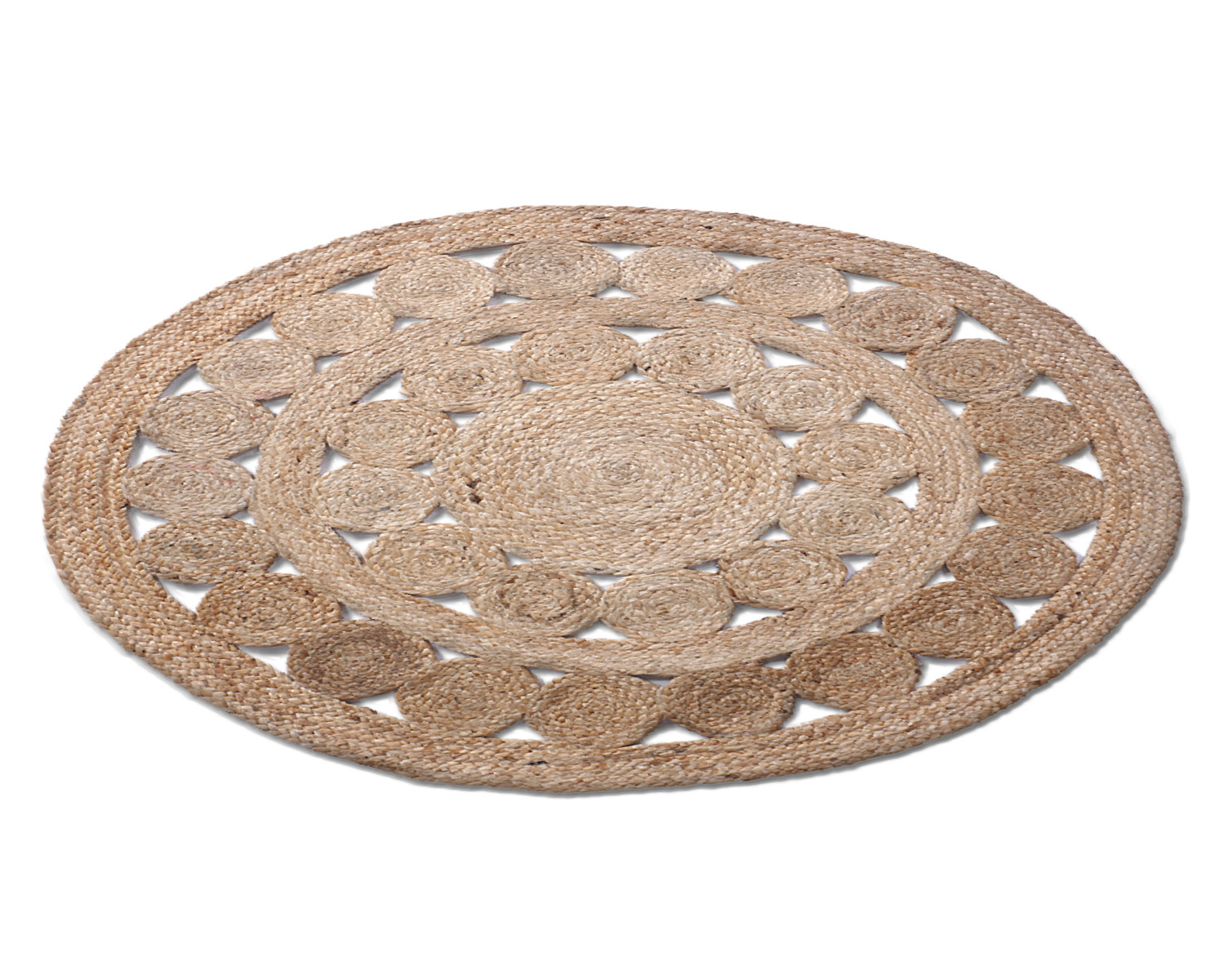 Kuber Industries Hand Woven Carpet Rugs|Natural Stitch Braided Jute Door mat|Multi Circle Border Shape Mat For Bedroom,Living Room,Dining Room,Yoga,91x91 cm,(Brown)
