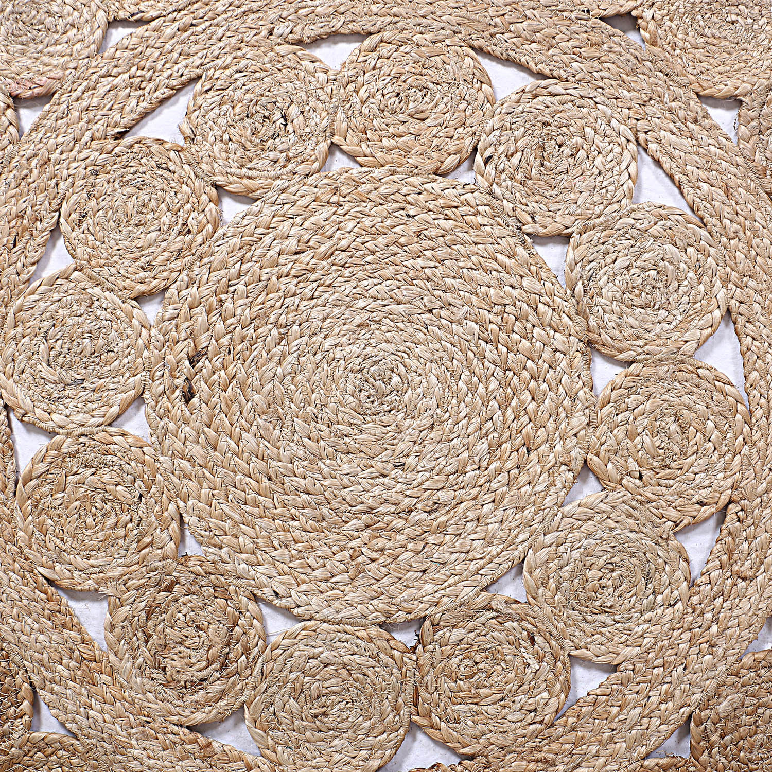 Kuber Industries Hand Woven Carpet Rugs|Natural Stitch Braided Jute Door mat|Multi Circle Border Shape Mat For Bedroom,Living Room,Dining Room,Yoga,91x91 cm,(Brown)