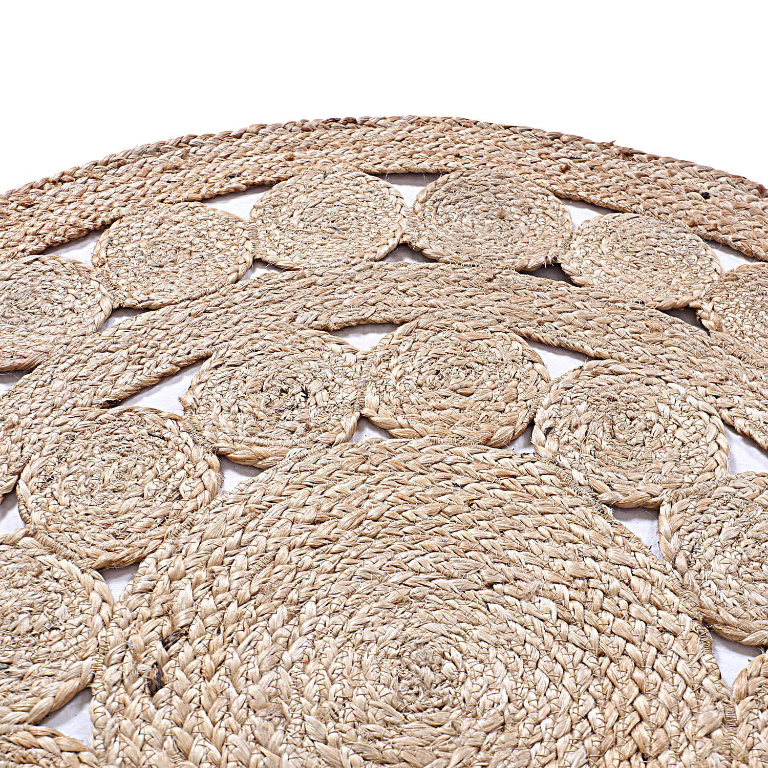 Kuber Industries Hand Woven Carpet Rugs|Natural Stitch Braided Jute Door mat|Multi Circle Border Shape Mat For Bedroom,Living Room,Dining Room,Yoga,91x91 cm,(Brown)