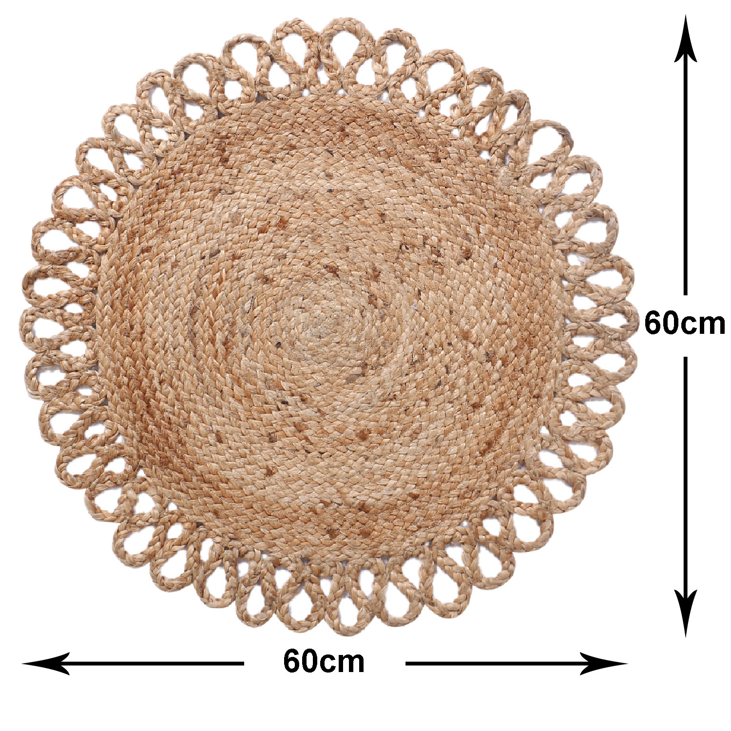 Kuber Industries Hand Woven Carpet Rugs|Natural Stitch Braided Jute Door mat|Round Shape Mat For Bedroom,Living Room,Dining Room,Yoga,60x60 cm,(Brown)