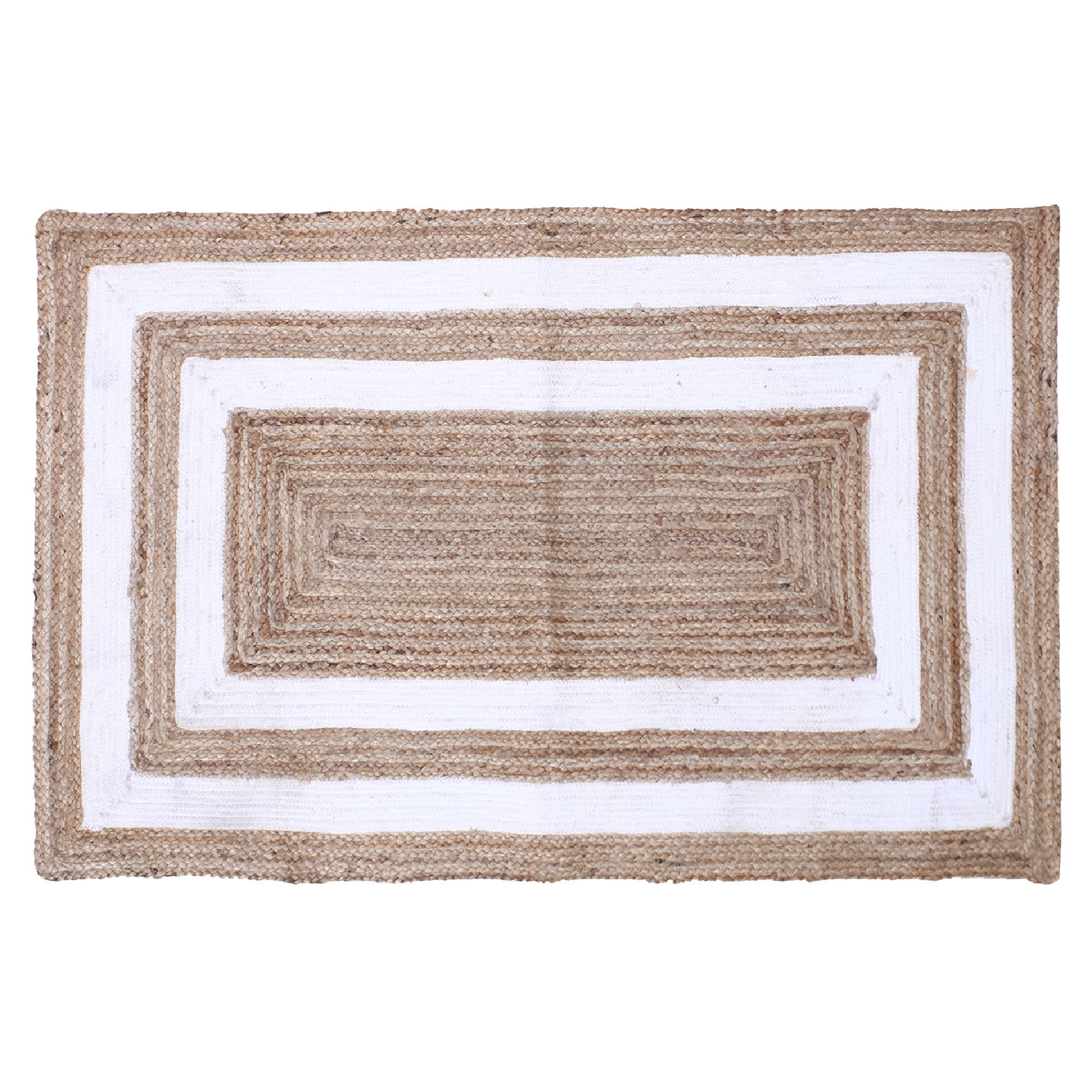 Kuber Industries Hand Woven Carpet|Jute Rectangular Shape Centre Table Dhurrie|Striped Floor Door Mat For Furnish Living Room,Bedroom,5x3 Feet,(White)