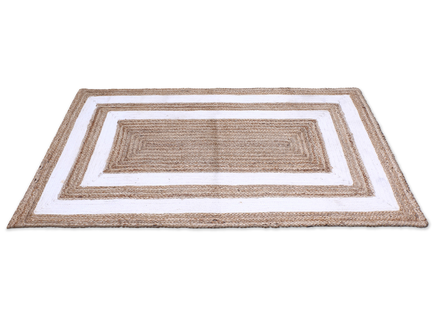 Kuber Industries Hand Woven Carpet|Jute Rectangular Shape Centre Table Dhurrie|Striped Floor Door Mat For Furnish Living Room,Bedroom,5x3 Feet,(White)