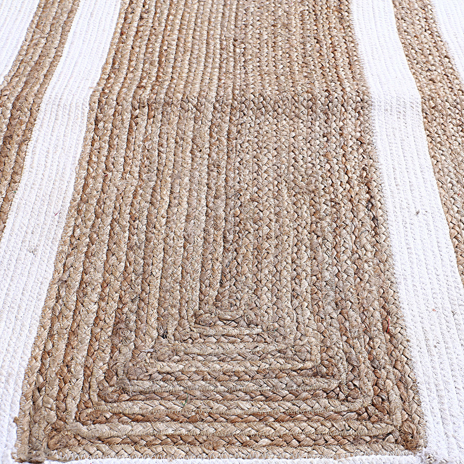 Kuber Industries Hand Woven Carpet|Jute Rectangular Shape Centre Table Dhurrie|Striped Floor Door Mat For Furnish Living Room,Bedroom,5x3 Feet,(White)