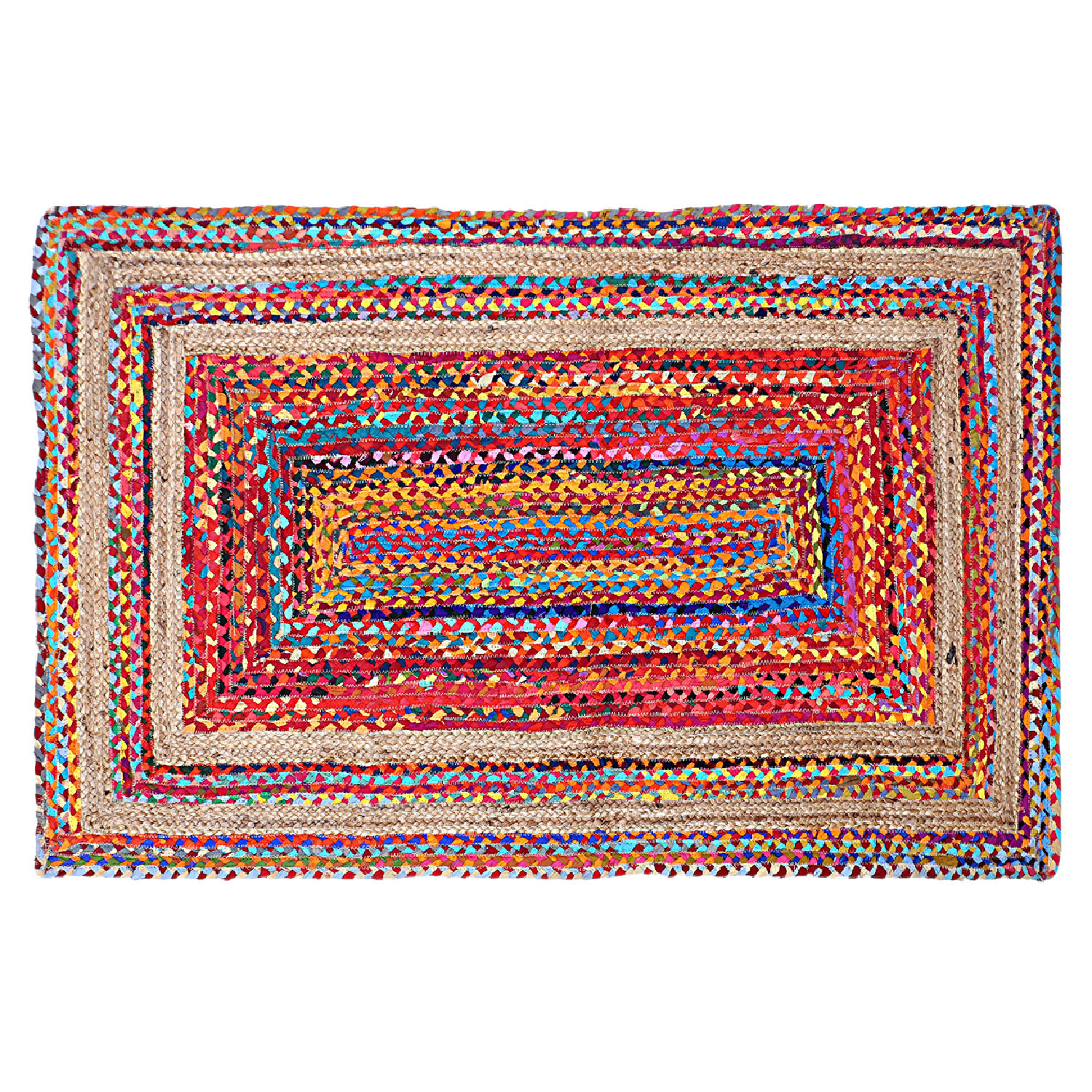 Kuber Industries Hand Woven Carpet|Jute Rectangular Shape Centre Table Dhurrie|Striped Floor Door Mat For Furnish Living Room,Bedroom,5x3 Feet,(Multicolor)