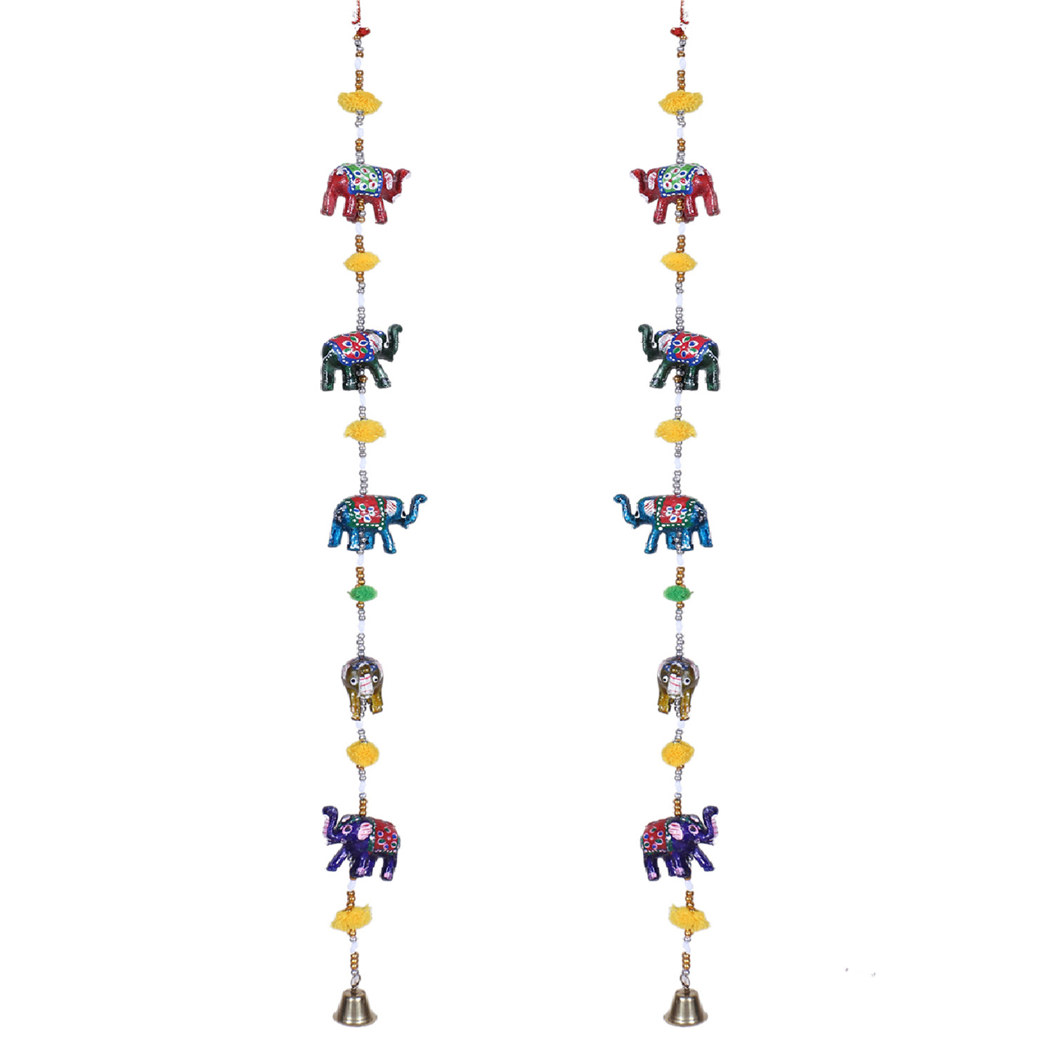 Kuber Industries Handcrafted Elephant Door Latkan with Bells|Rajasthani Traditional Hanging Windchimes Pair For Home Decoration (Multicolor)