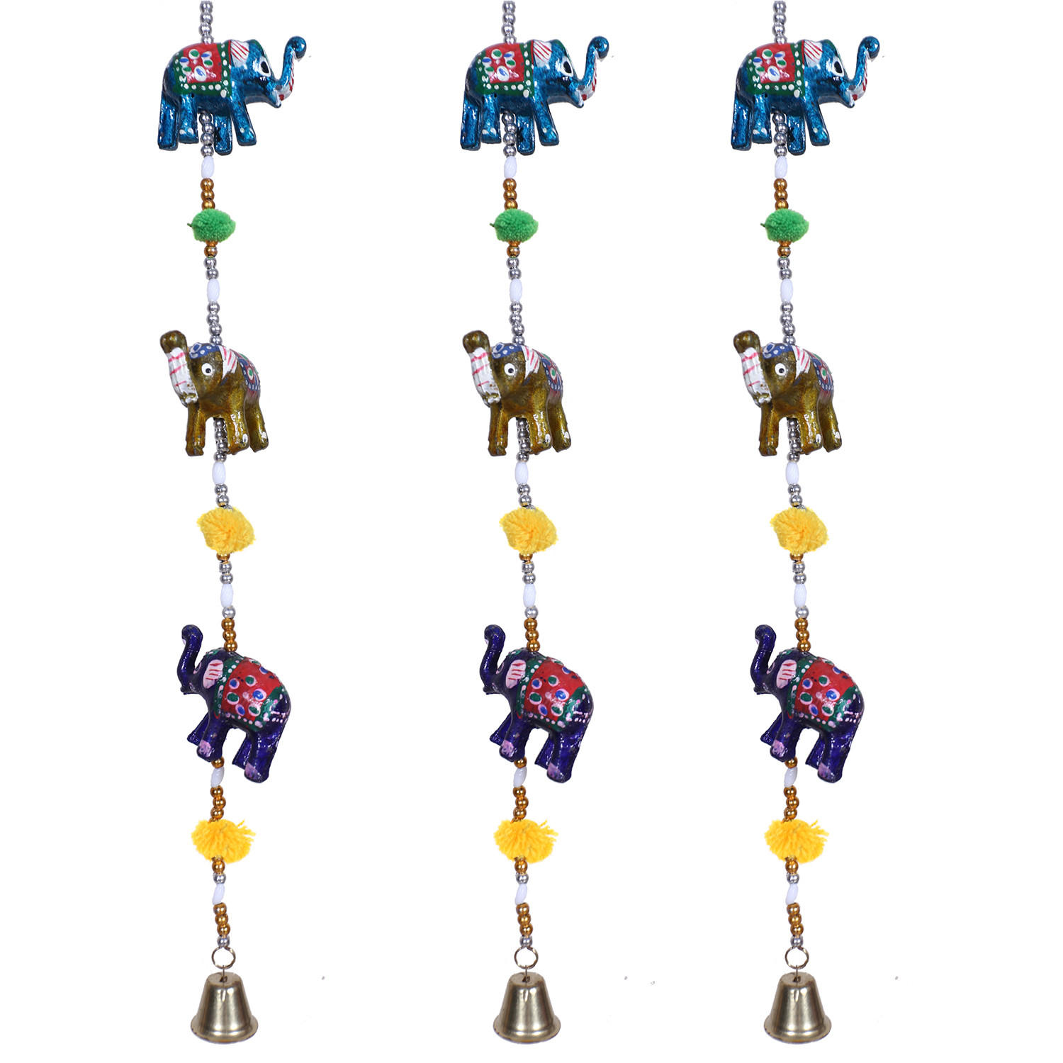 Kuber Industries Handcrafted Elephant Door Latkan with Bells|Rajasthani Traditional Hanging Windchimes Pair For Home Decoration (Multicolor)