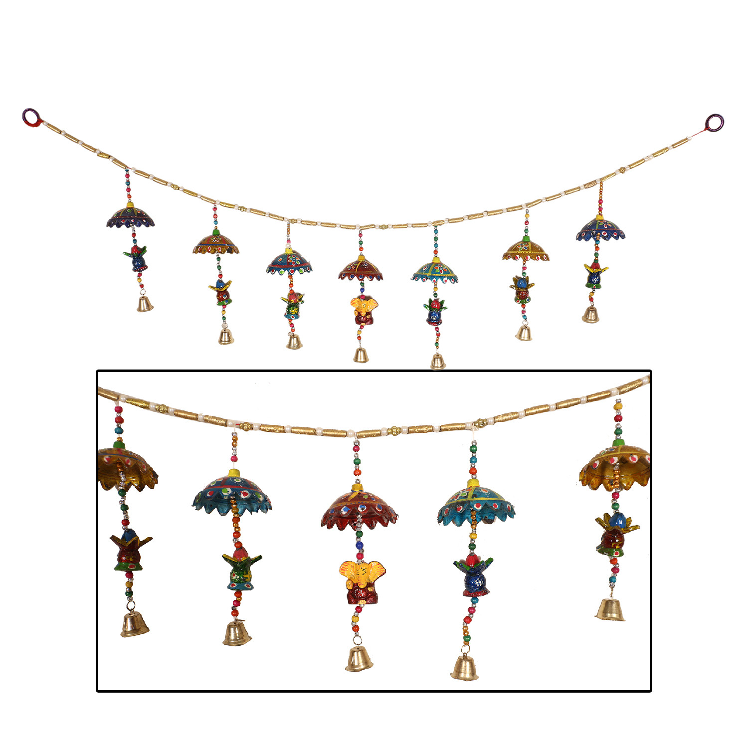 Kuber Industries Handcrafted Kalash Toran|Umbrella Hanging Bandarwal|Door Hanging Windchime for Diwali & Home Decor (Multicolor)